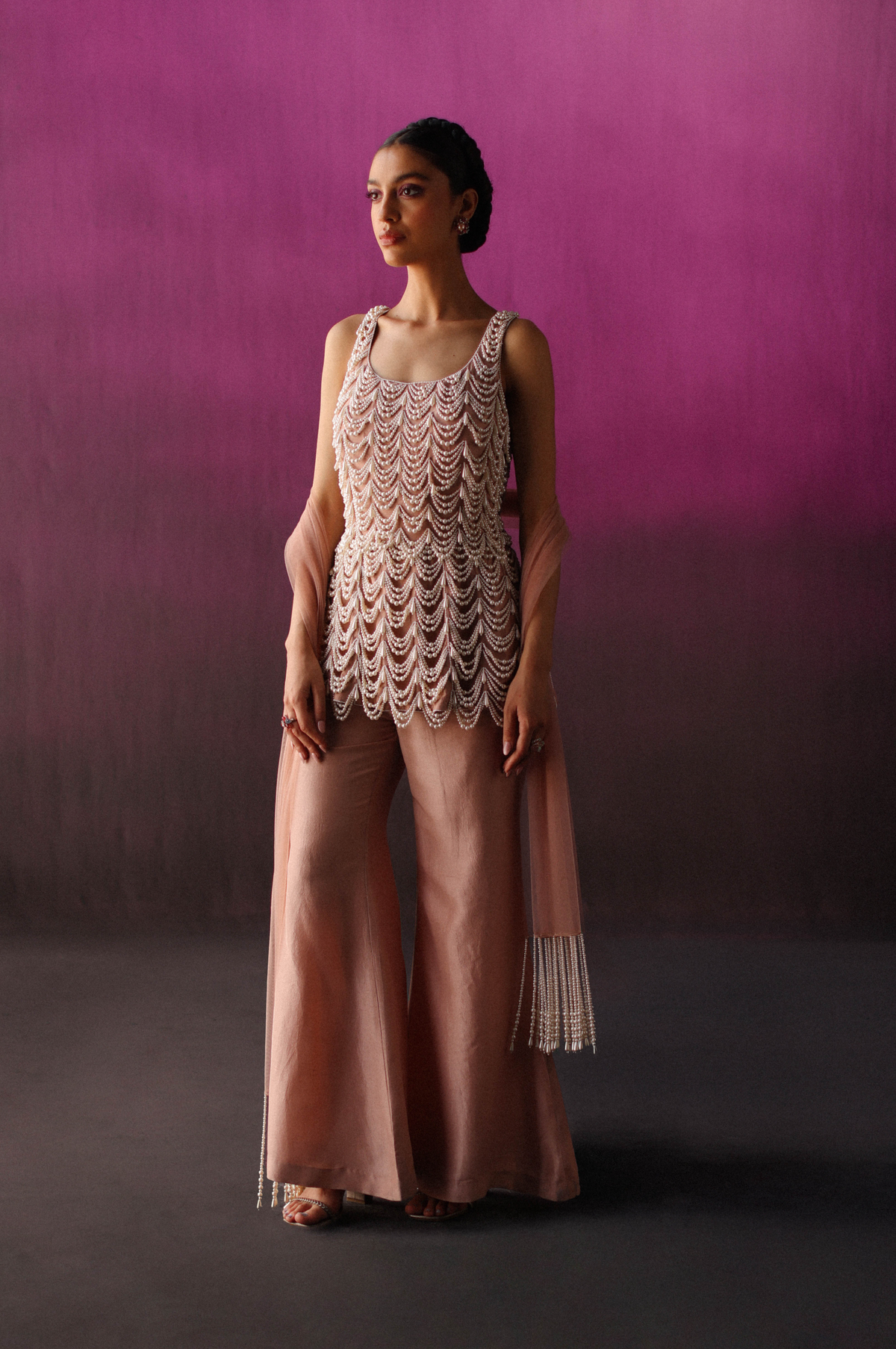 Dusty Pink Pearly Sharara Set