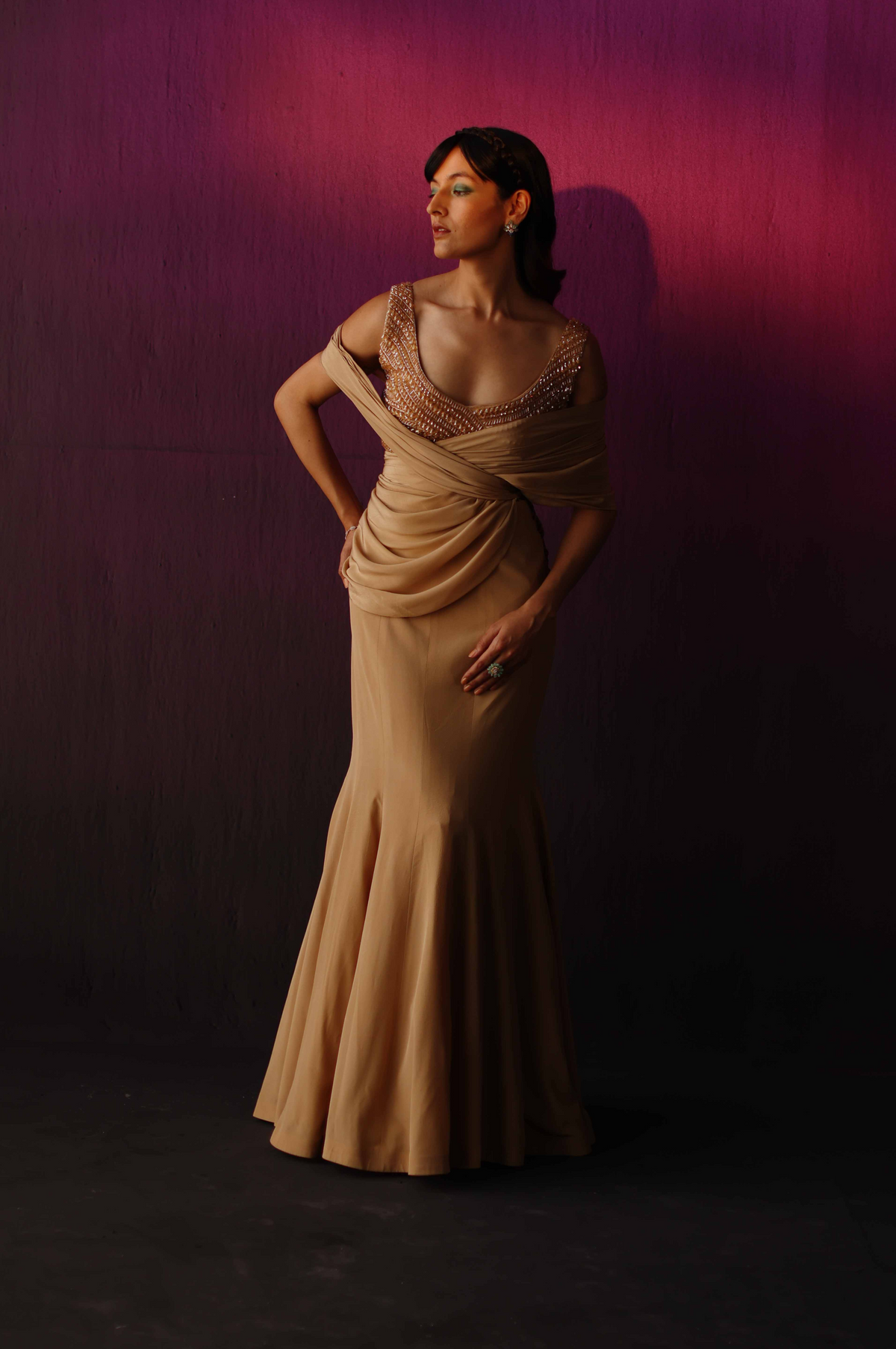 The Golden Crystal Drape Saree