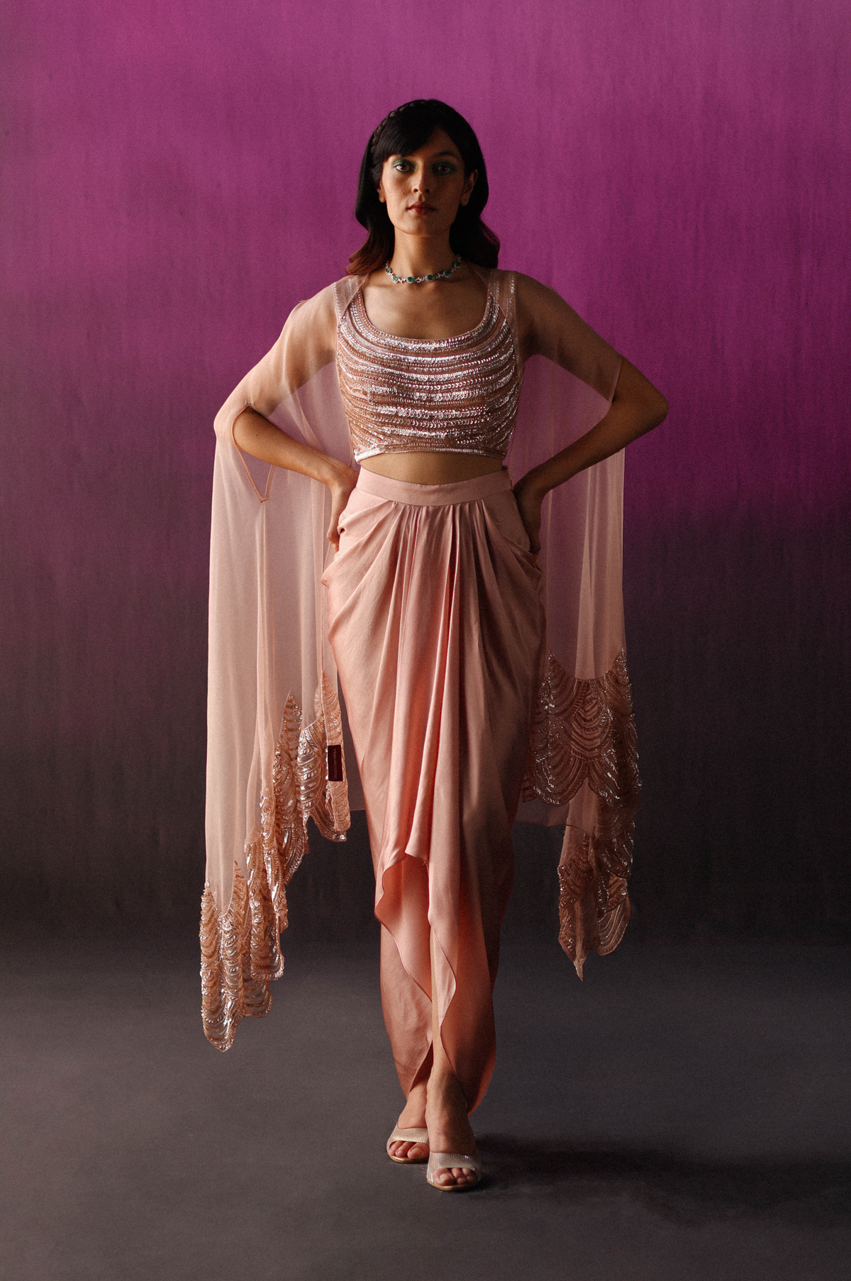 Peachy Dhoti Cape Set