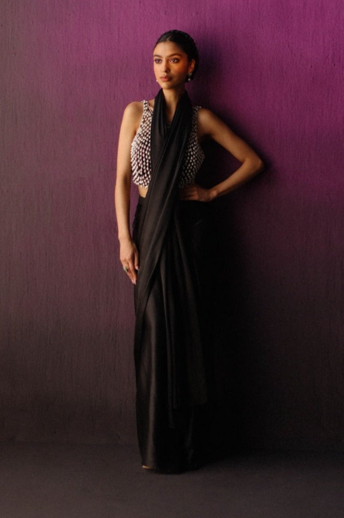 The Black Pearl Droplet Drape Saree