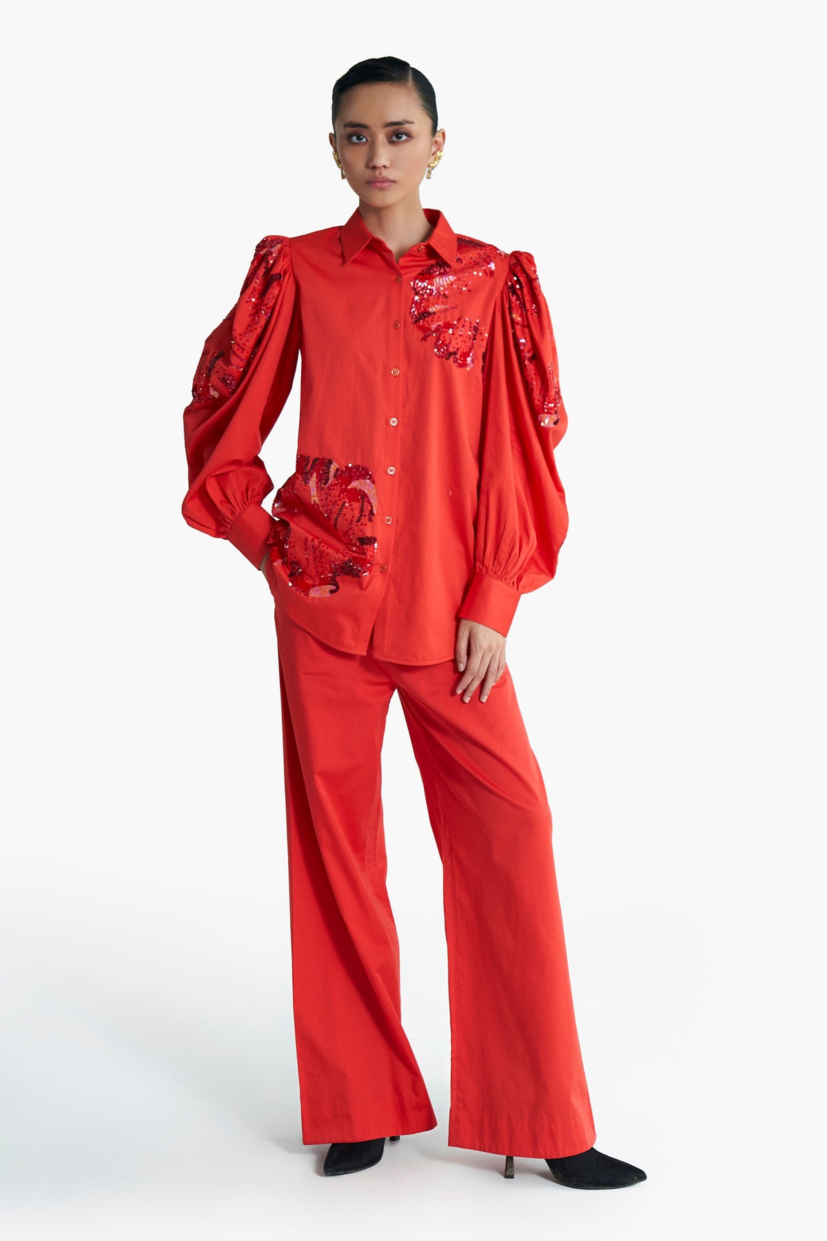 Poppy Red Puffed Sleeve Shirt