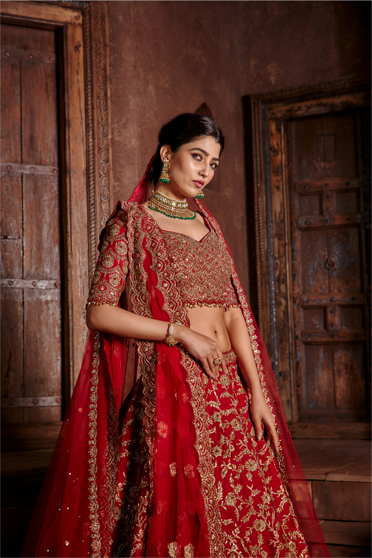 Red Raw Silk Lehenga Set