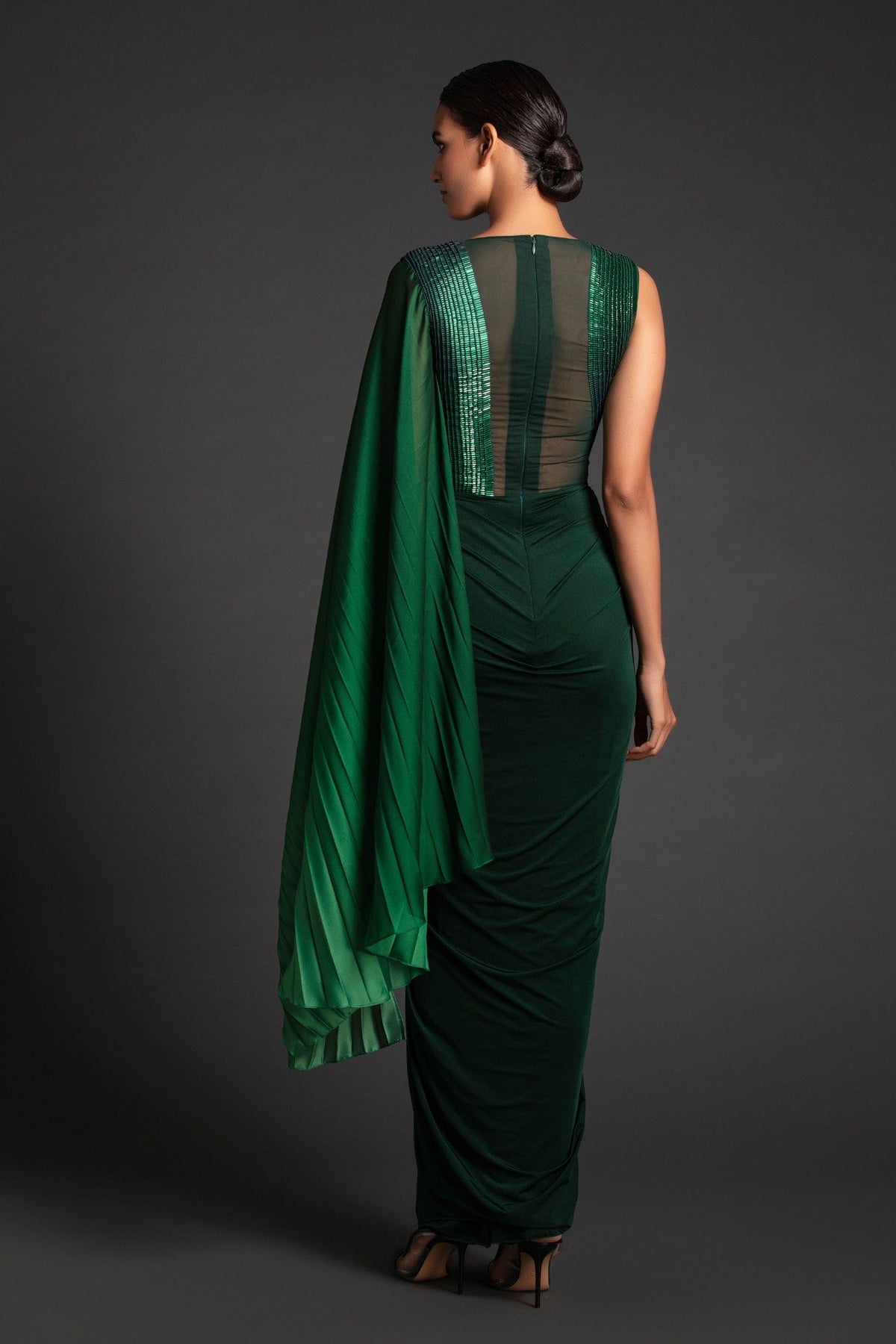 Ombré moulded saree in green
