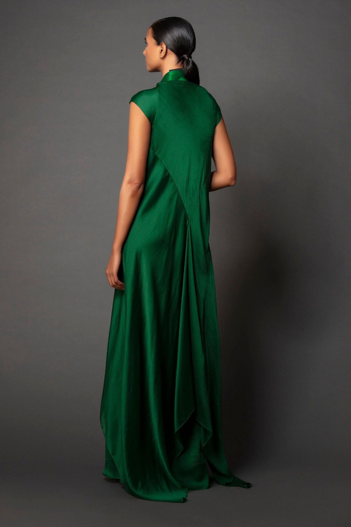 Metallic draped dress in green
