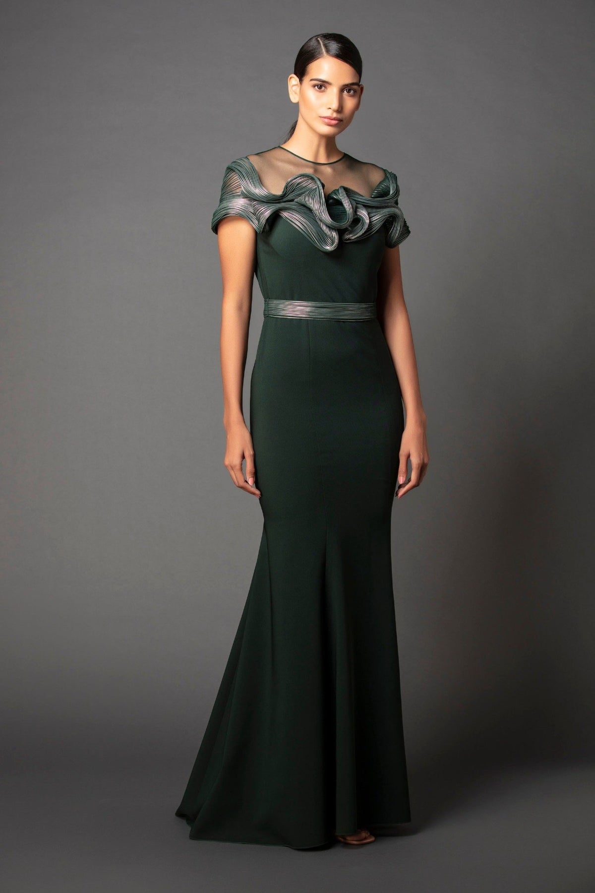 Green corded fitted dress