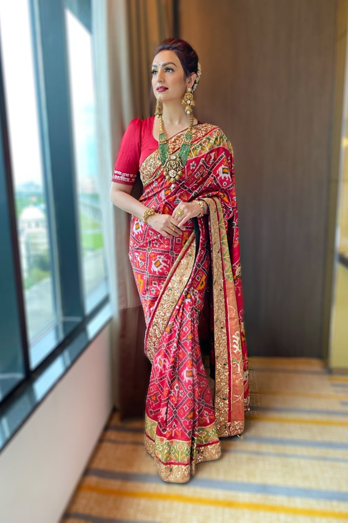 The Akriti Kakkar Red Pochampalli Ikkat Saree