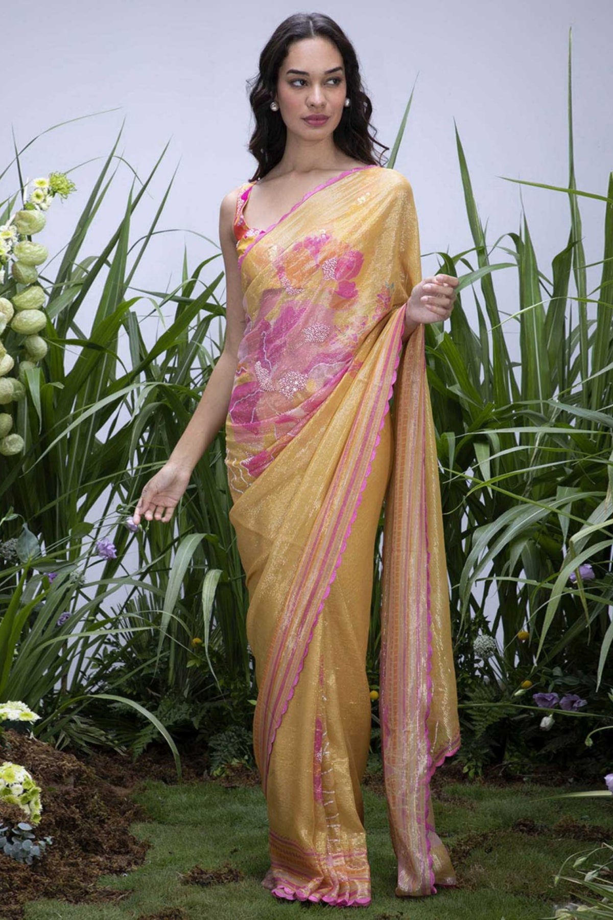 Wildflower Yellow Shimmer Saree