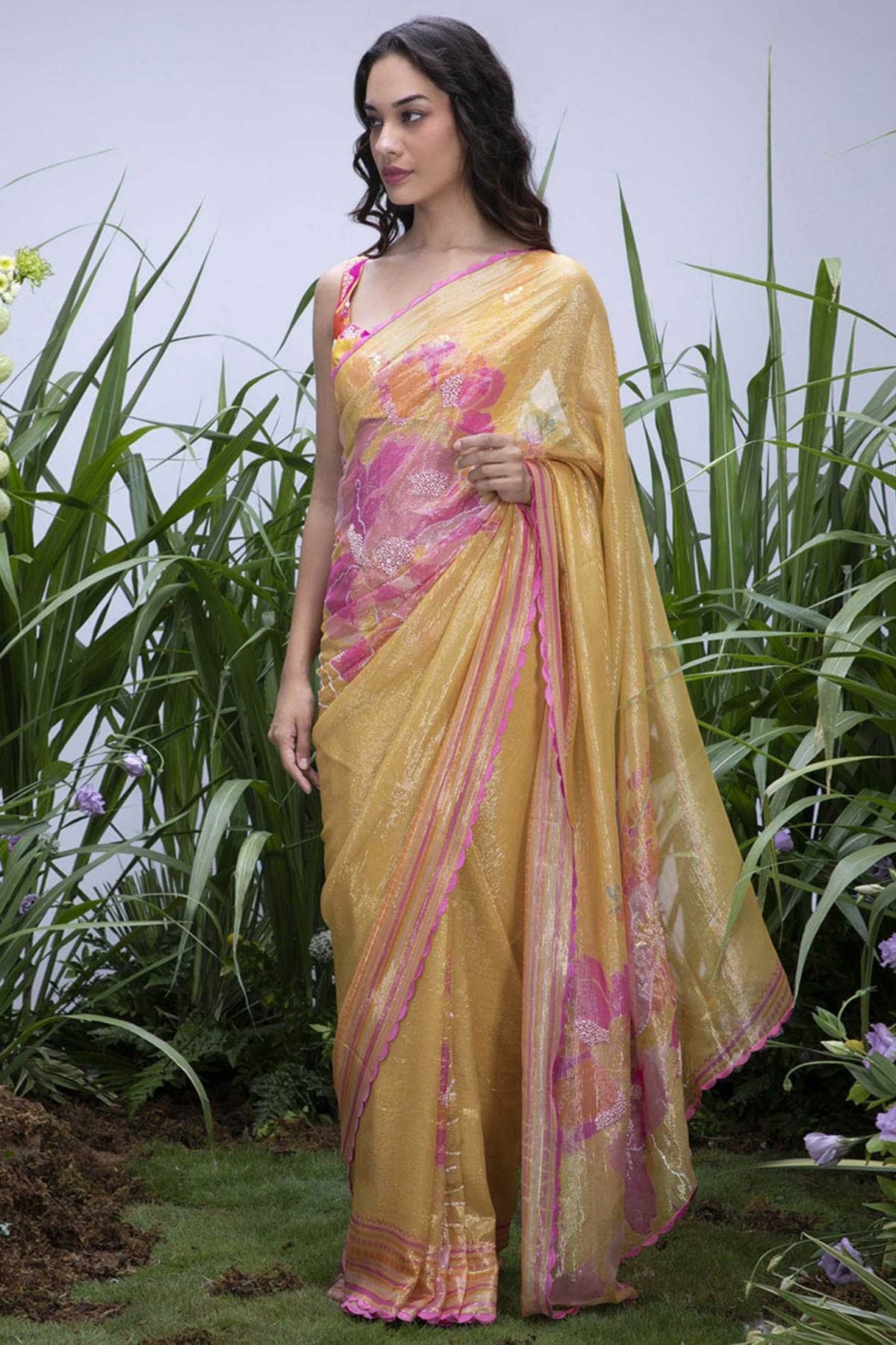 Wildflower Yellow Shimmer Saree