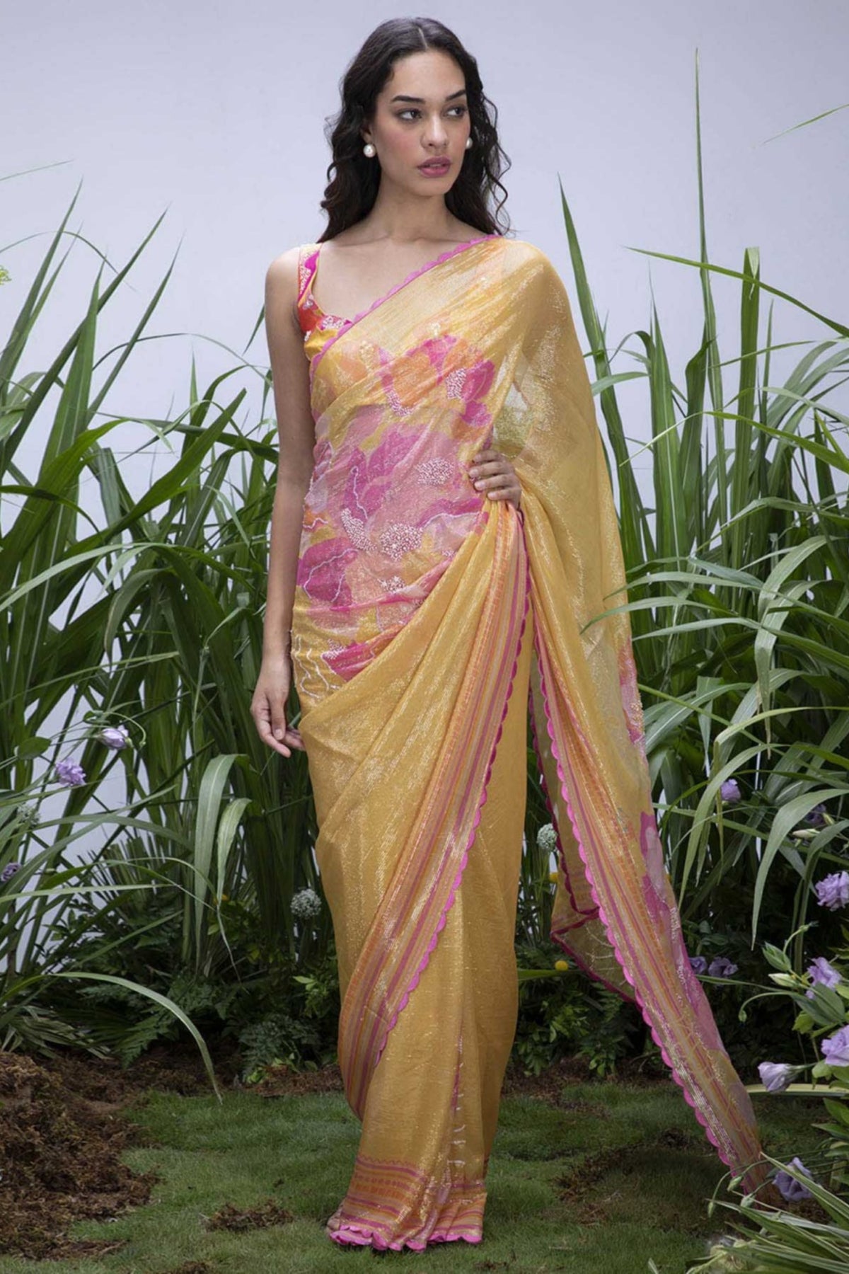 Wildflower Yellow Shimmer Saree