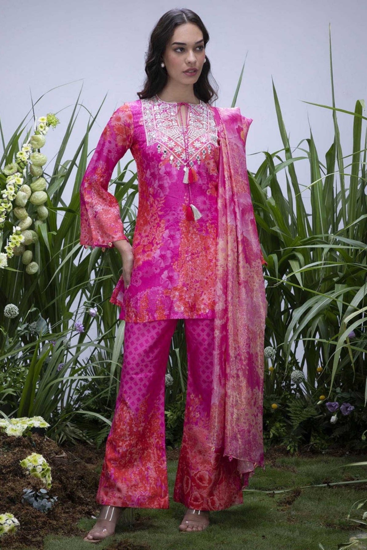 Pink Wildflower Yoke Zardozi Sharara Set