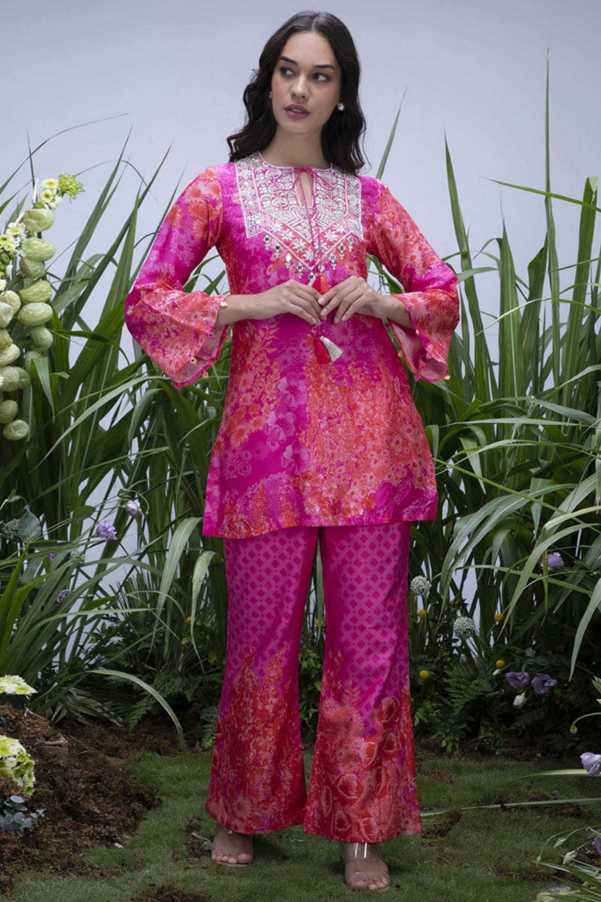 Pink Wildflower Yoke Zardozi Sharara Set