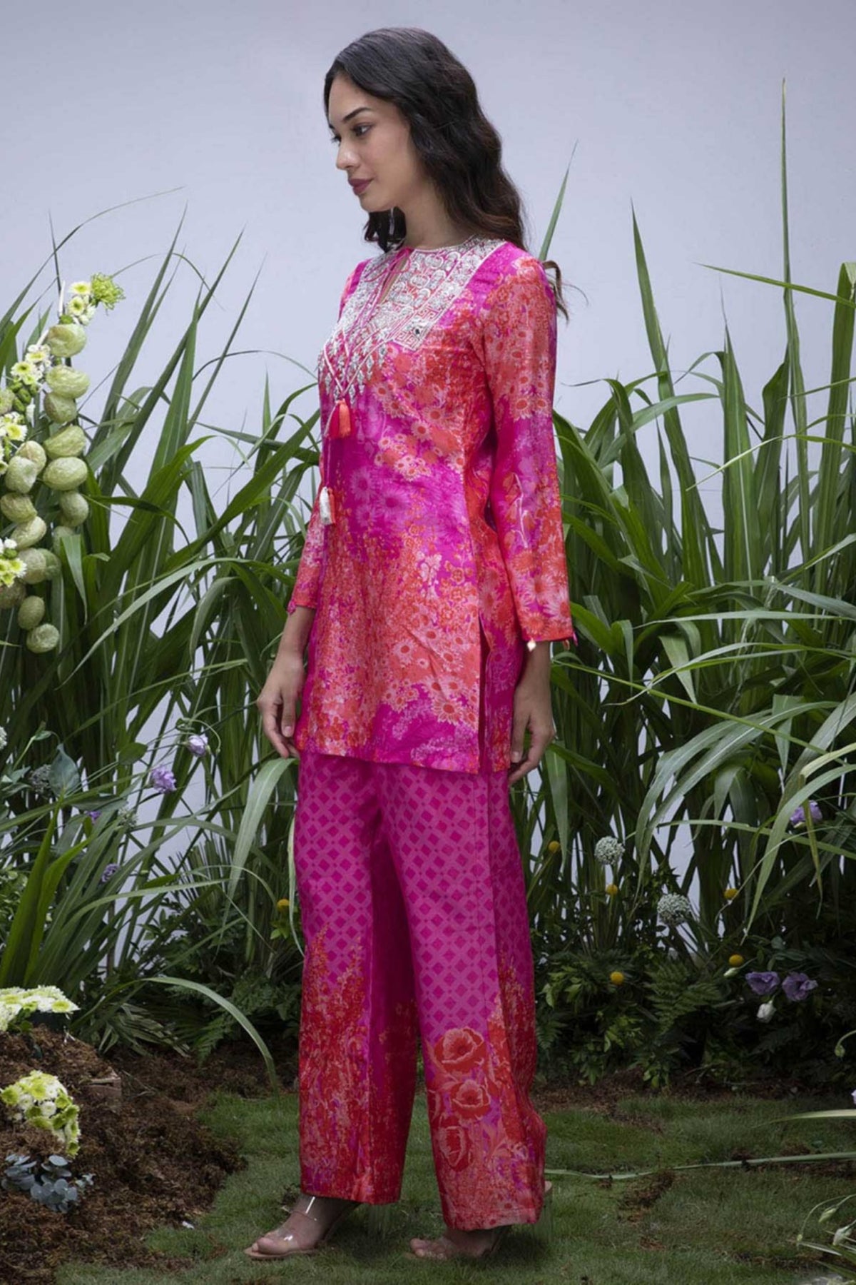 Pink Wildflower Yoke Zardozi Sharara Set