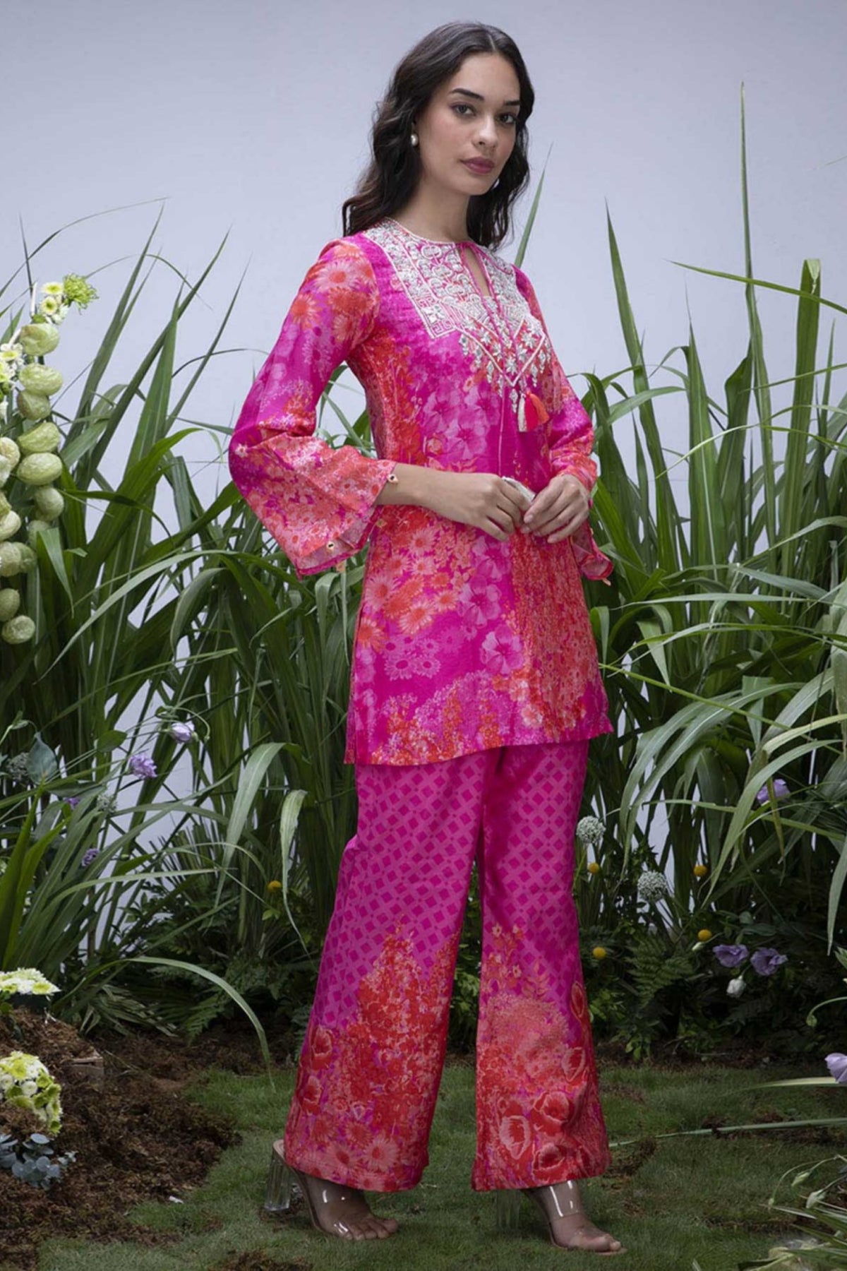 Pink Wildflower Yoke Zardozi Sharara Set