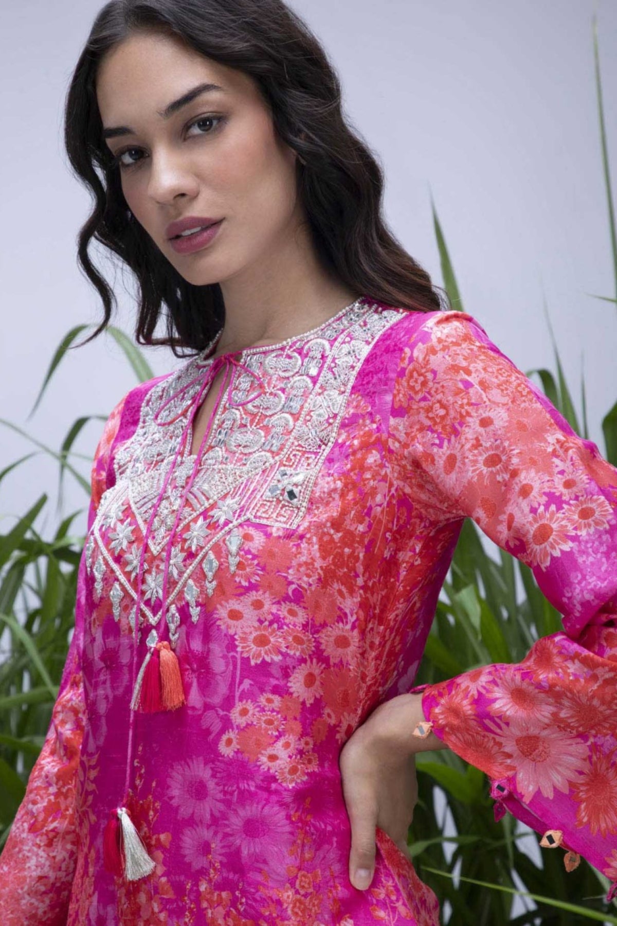 Pink Wildflower Yoke Zardozi Sharara Set