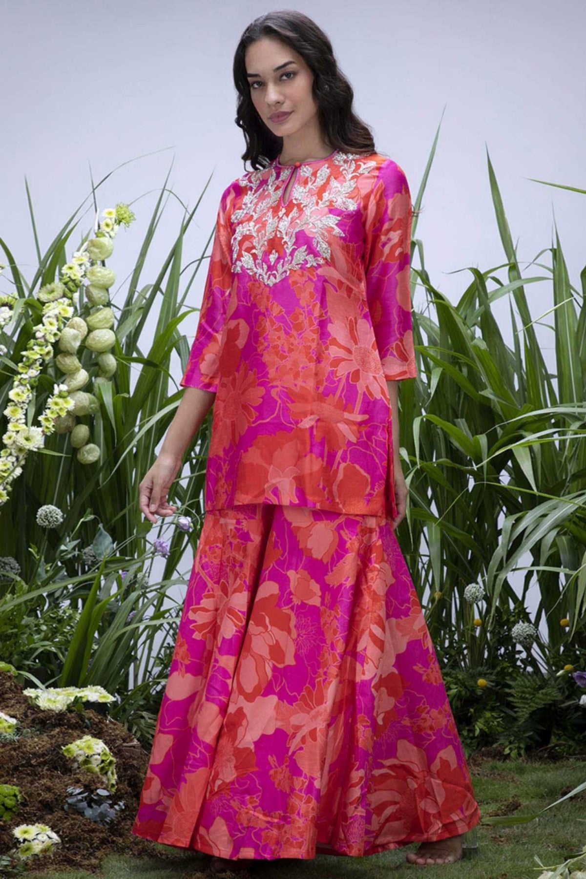 Pink Wildflower Flared Sharara Set