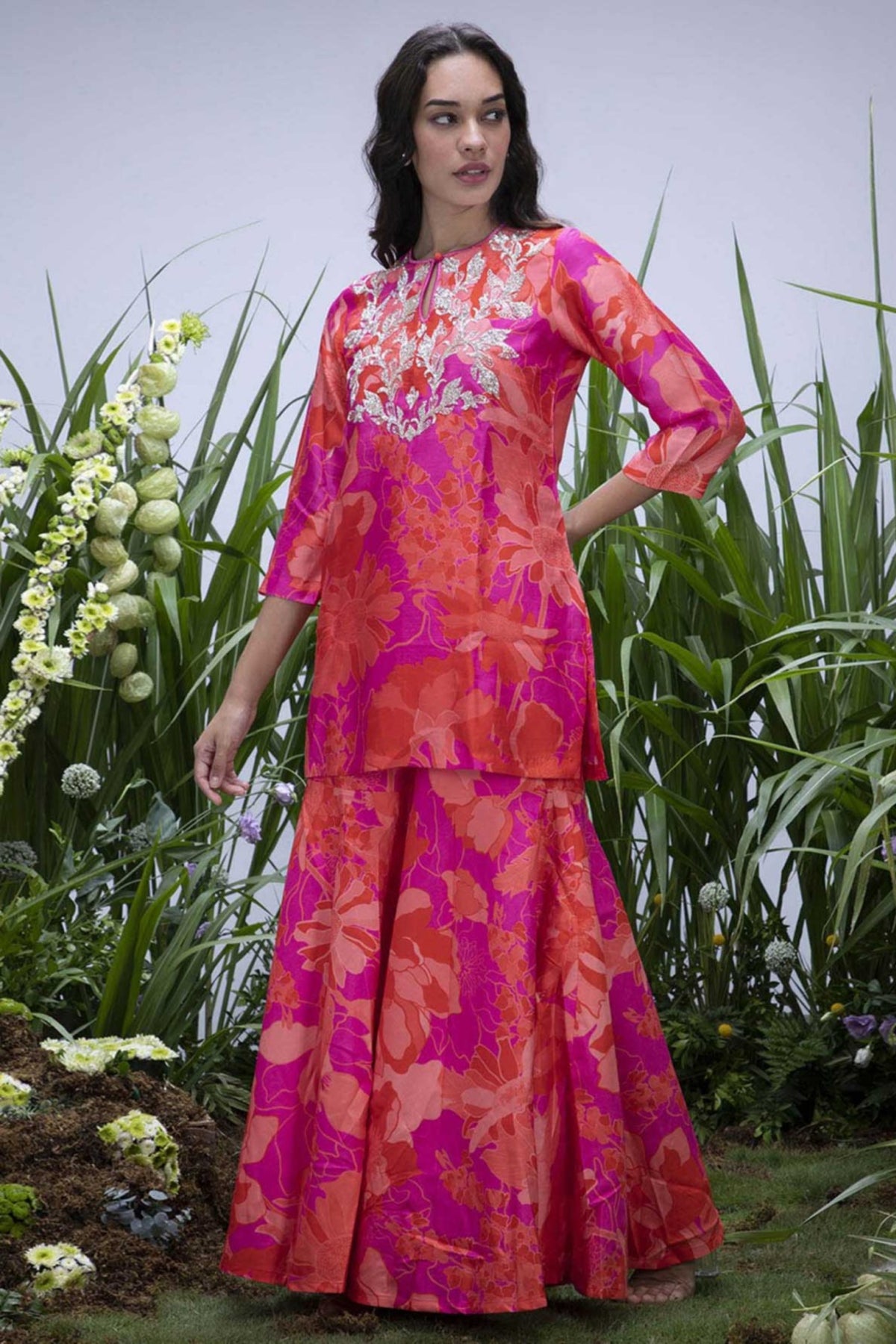 Pink Wildflower Flared Sharara Set