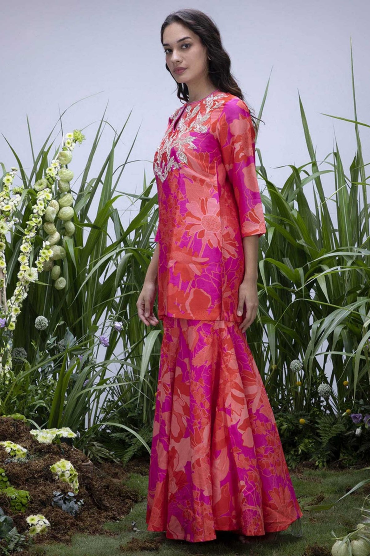 Pink Wildflower Flared Sharara Set