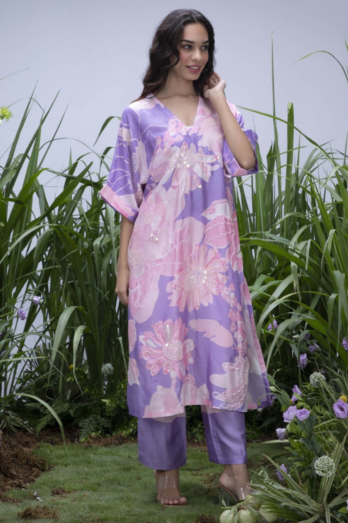 Purple Wildflower Oversize Kurta set