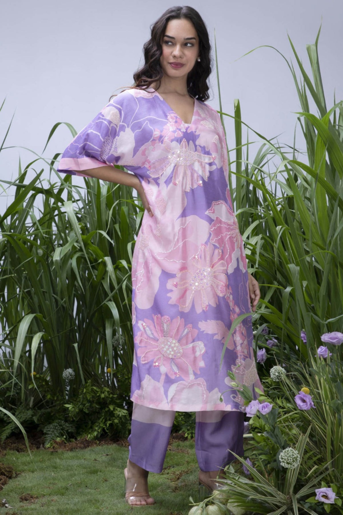 Purple Wildflower Oversize Kurta set