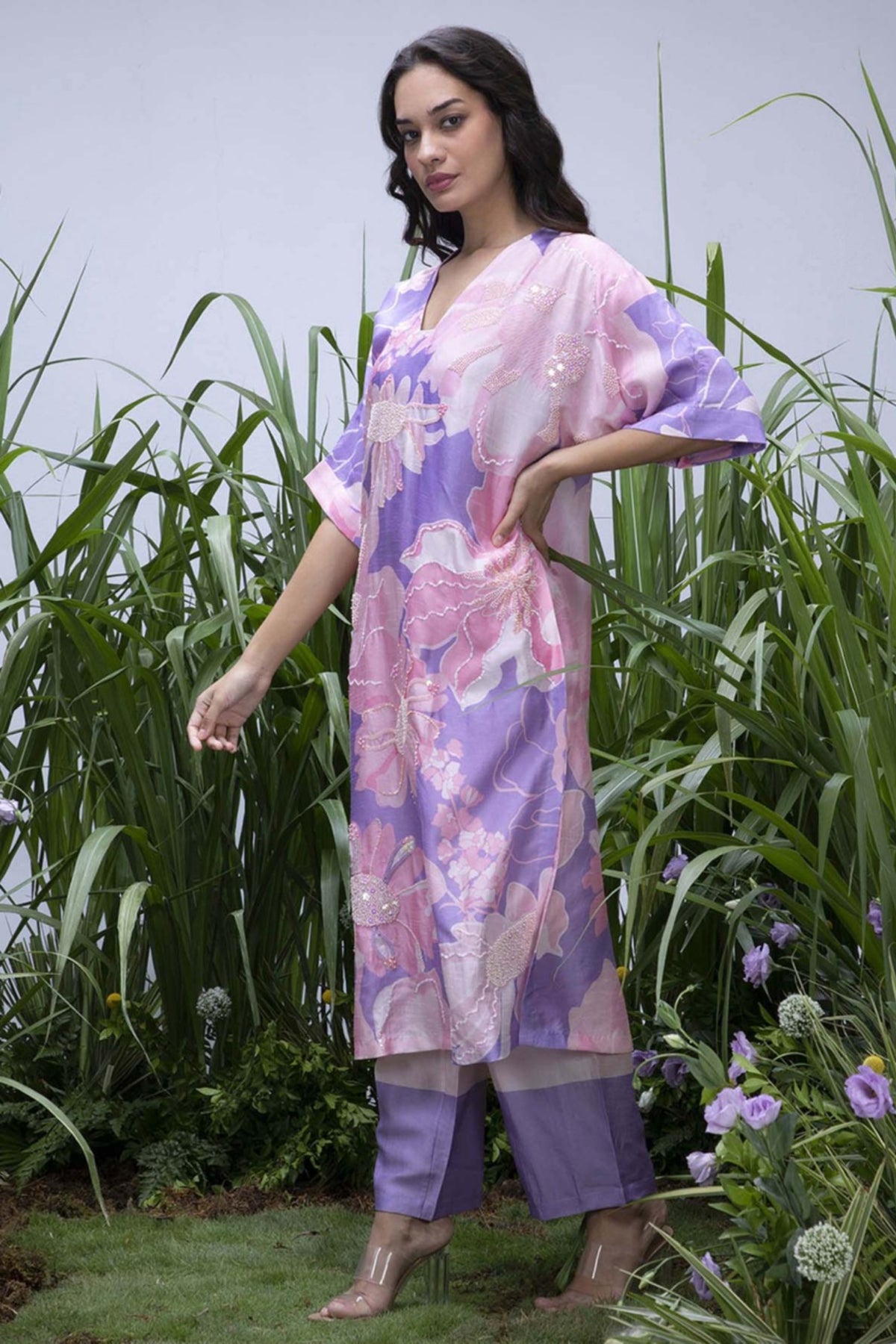 Purple Wildflower Oversize Kurta set