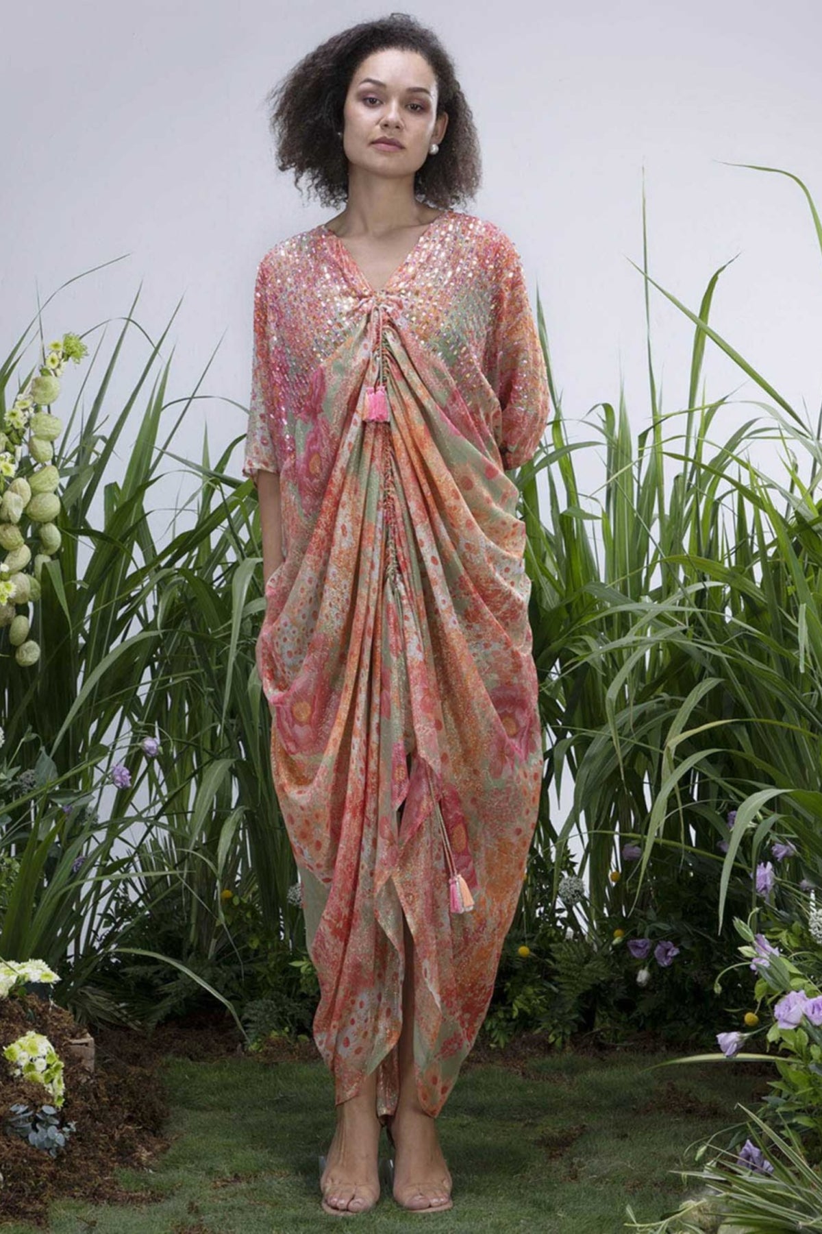 Green Shimmer Wildflower Cowl Kaftan