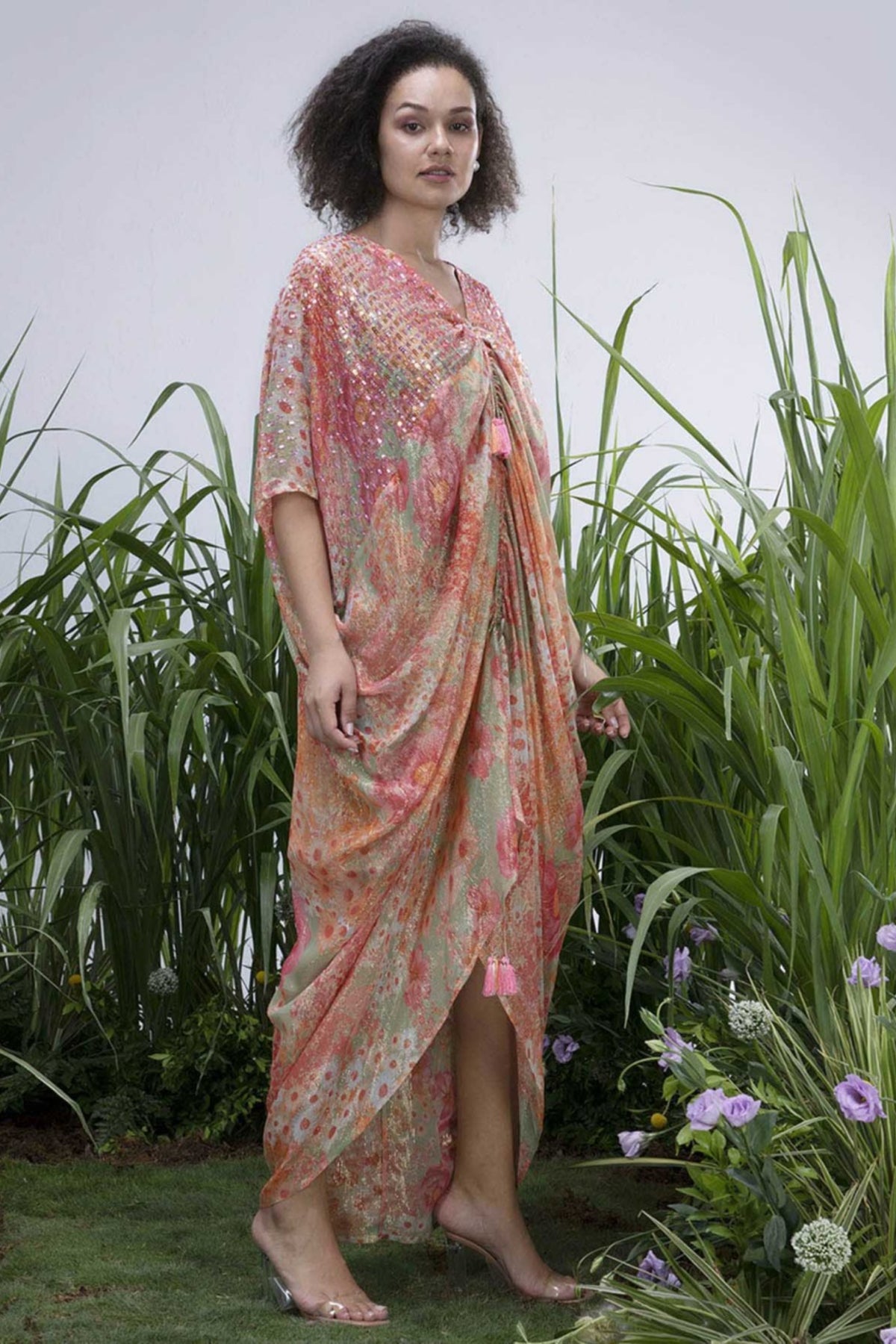 Green Shimmer Wildflower Cowl Kaftan