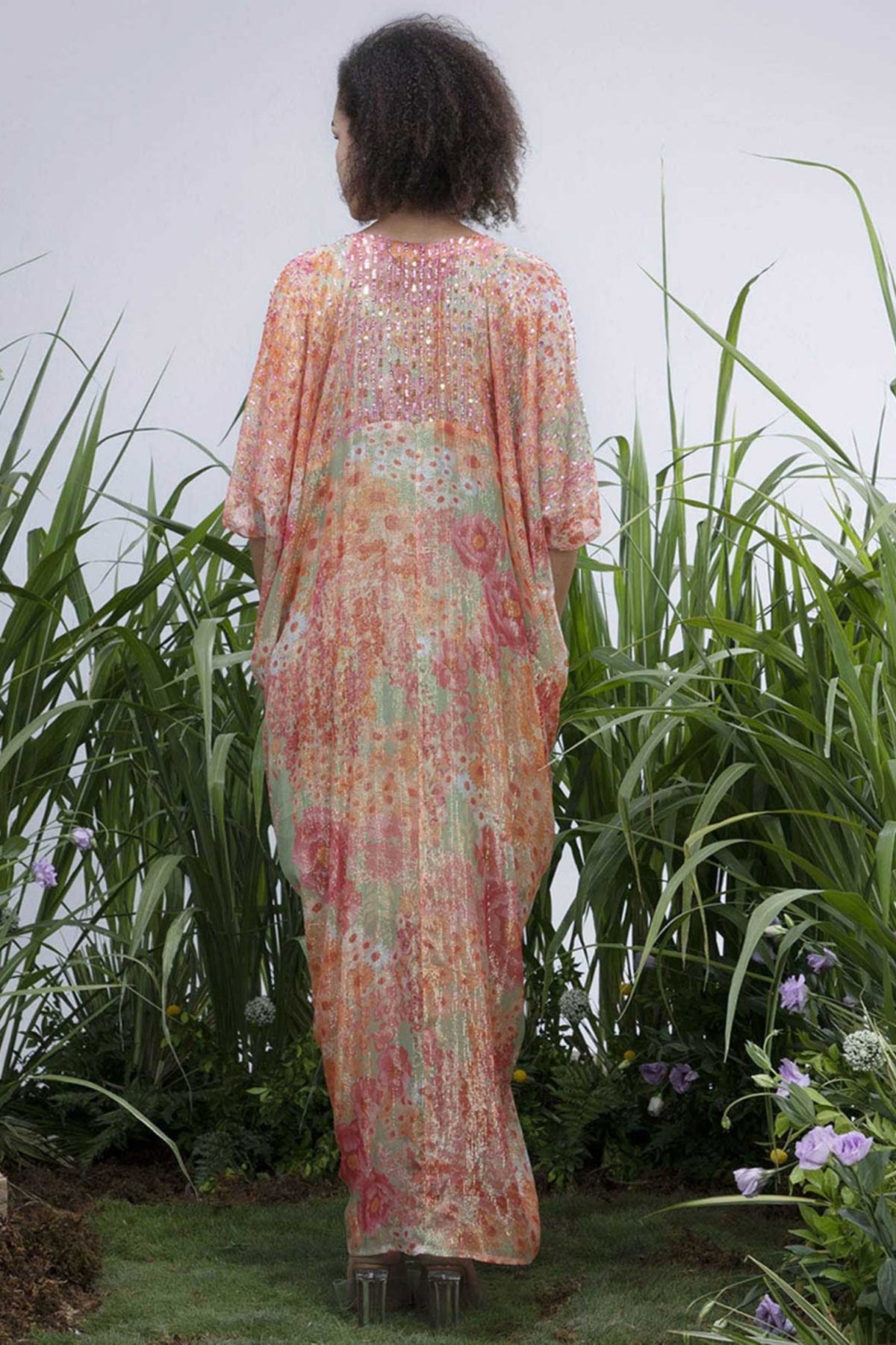 Green Shimmer Wildflower Cowl Kaftan