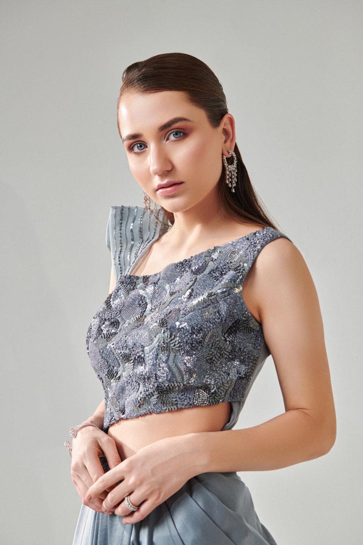 Ash Grey Drape Saree Gown