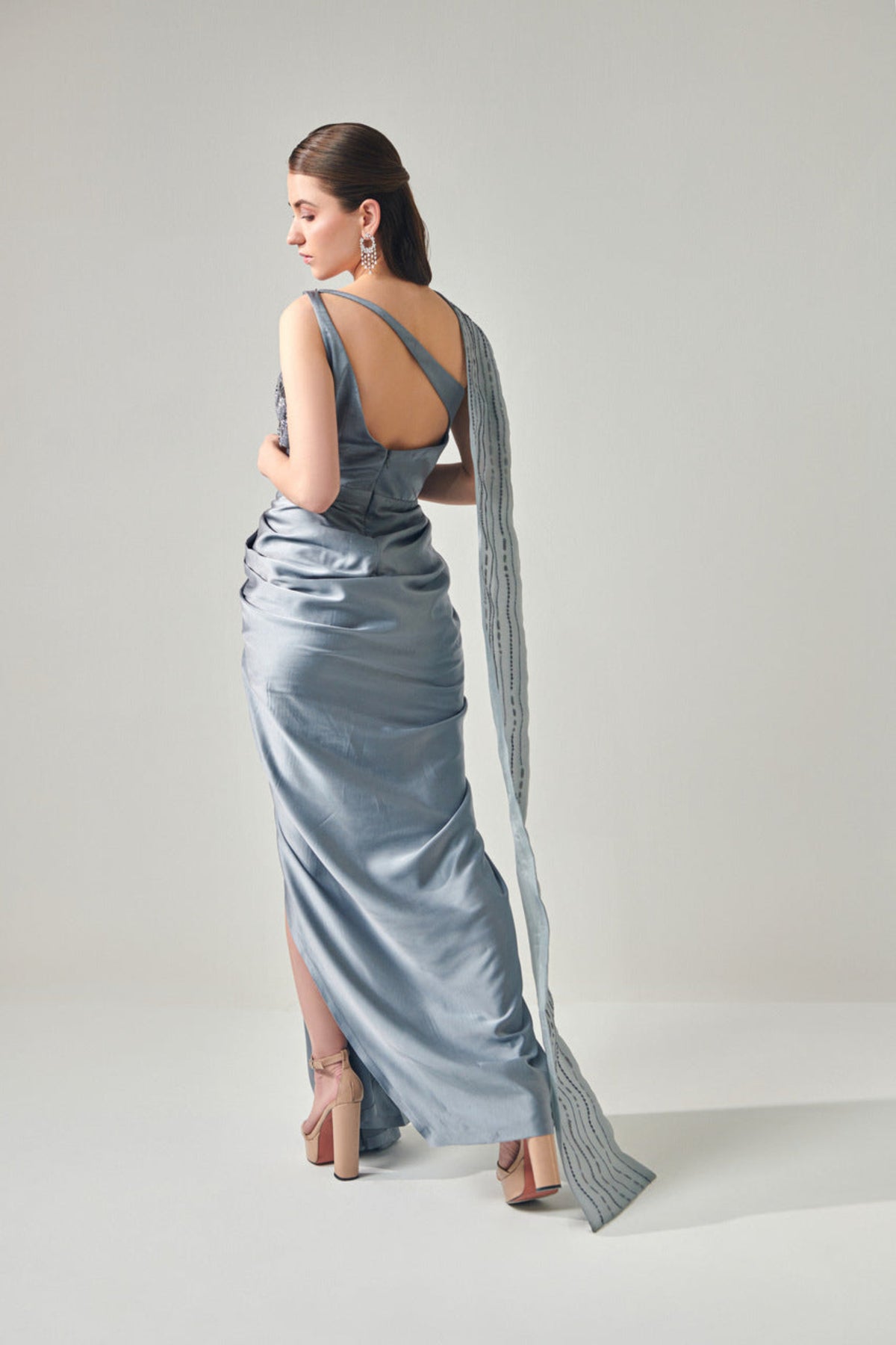 Ash Grey Drape Saree Gown