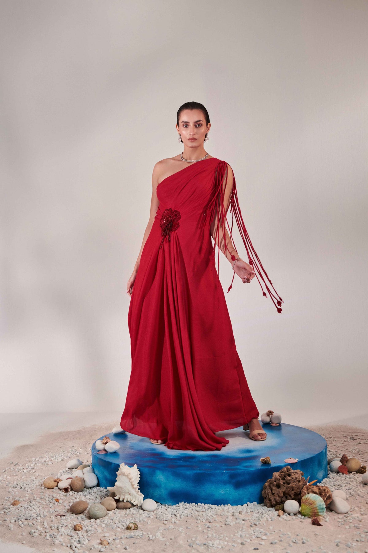 Scarlet Red Drape Gown