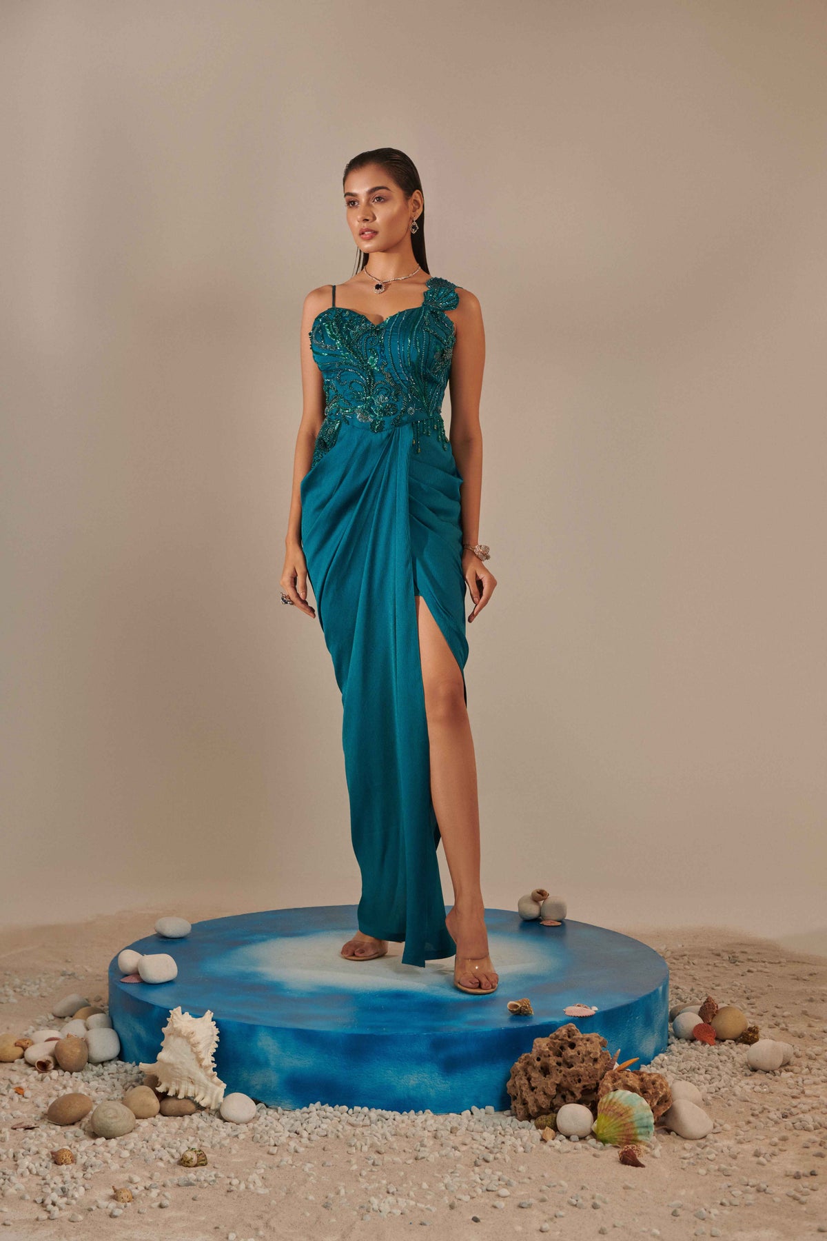 Teal Drape Gown