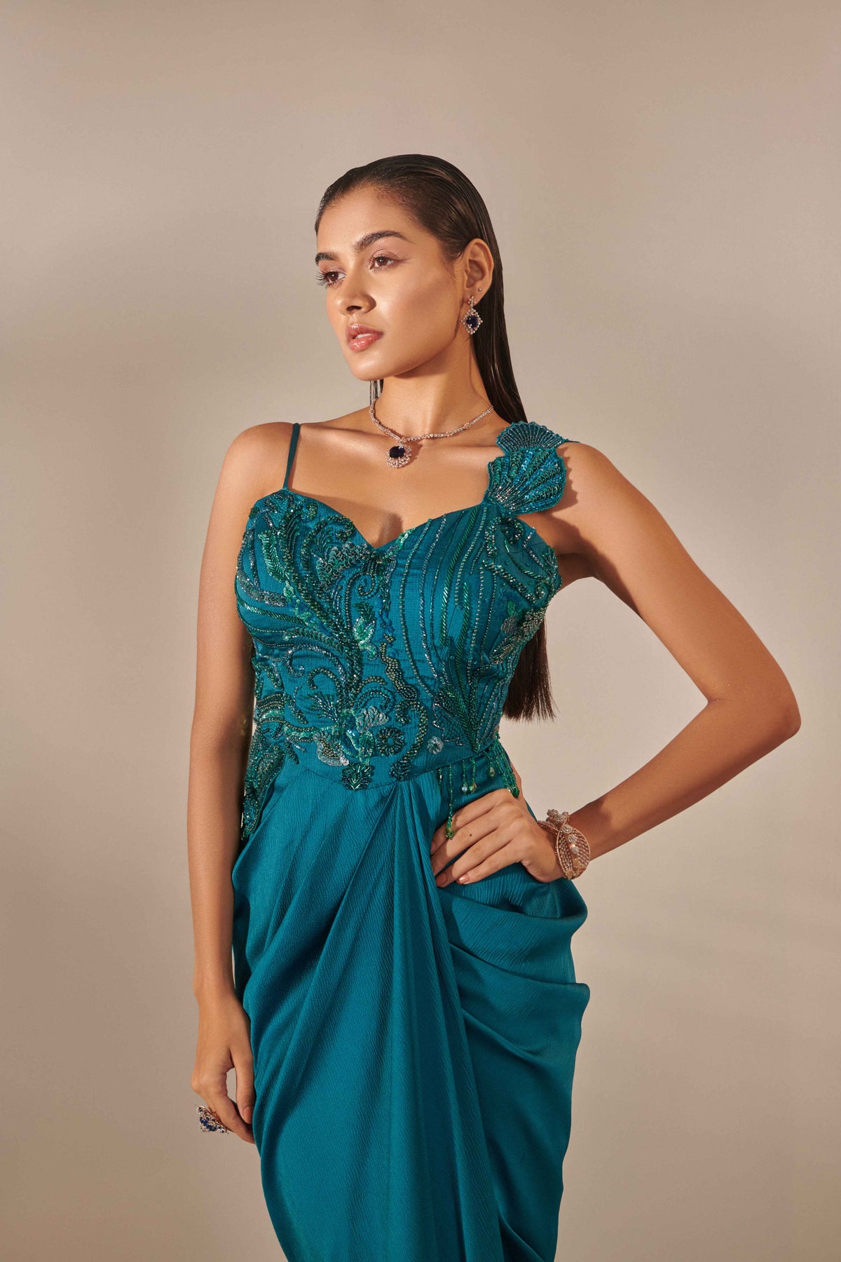 Teal Drape Gown