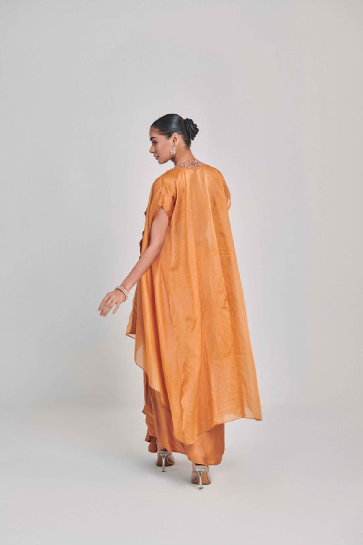 Mustard Cutowork Cape Skirt Set