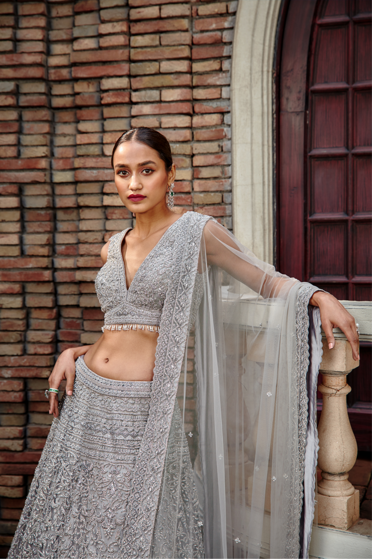 Silver Grey Tulle  Lehenga Set