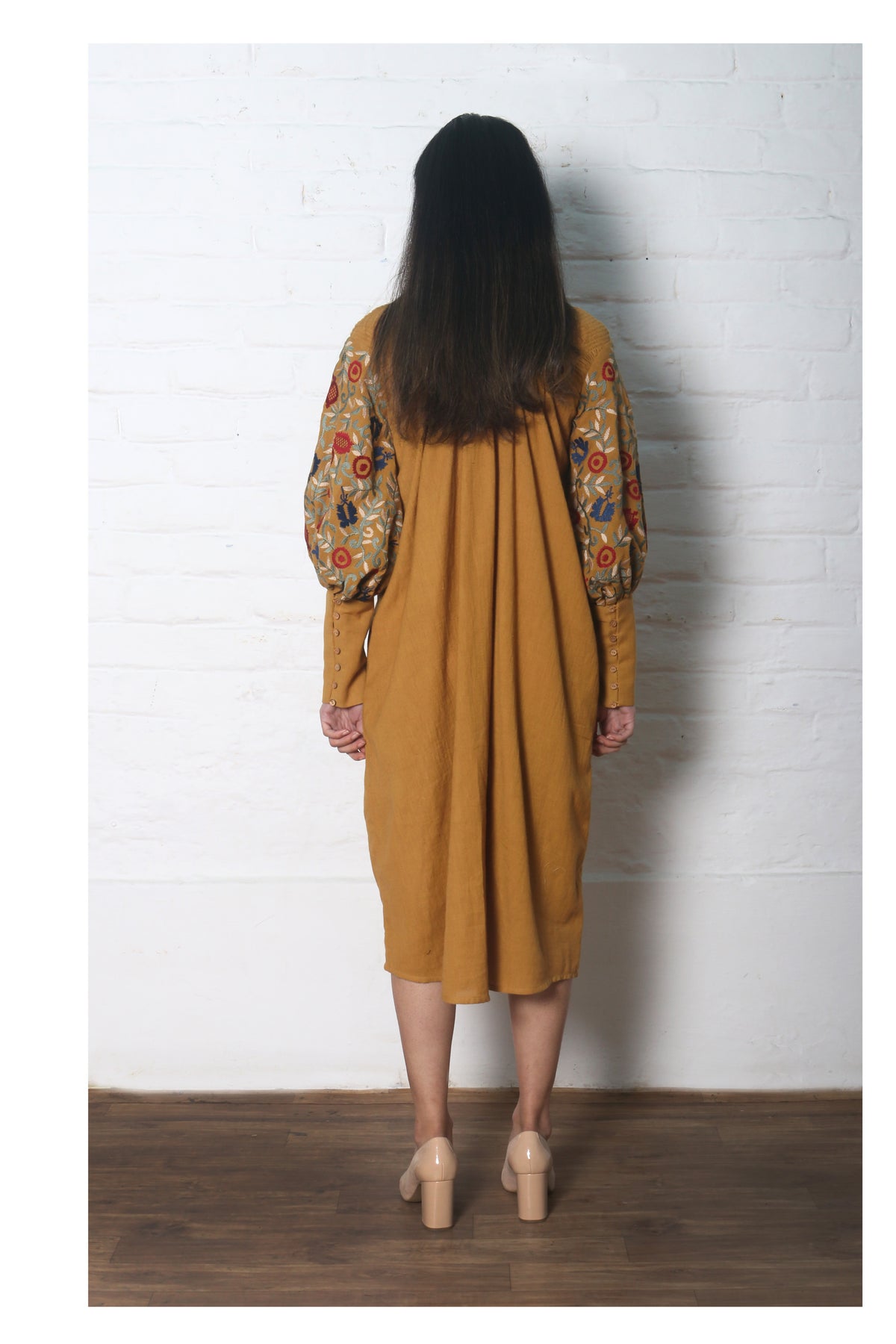 Mustard smocked kurta