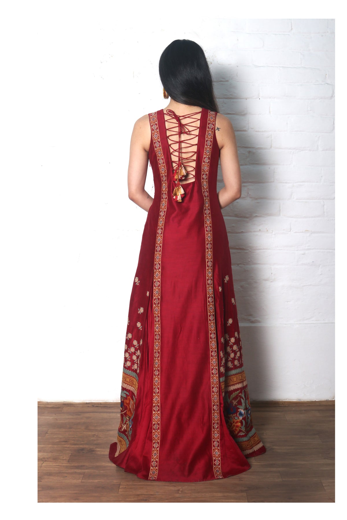 Red chanderi maxi dress