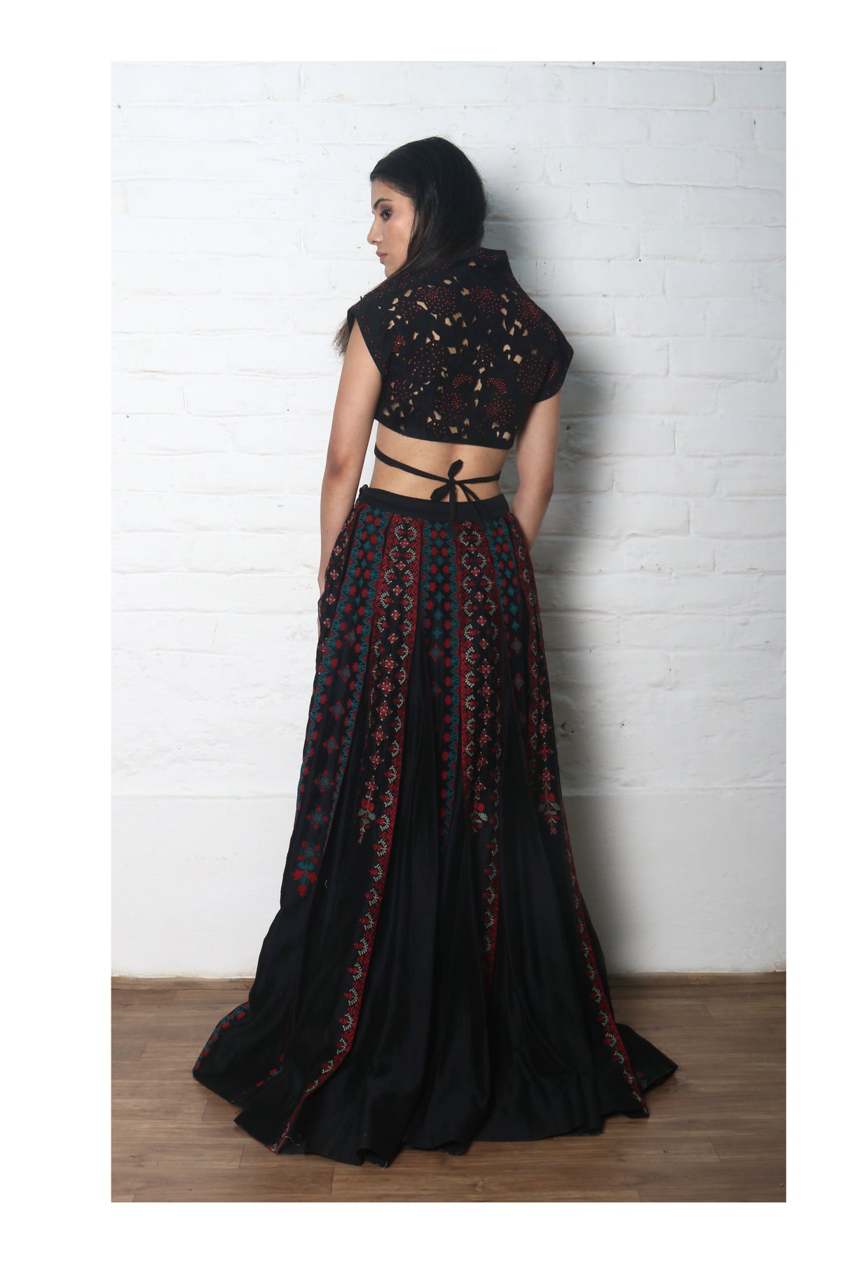 Black chanderi cutwork blouse