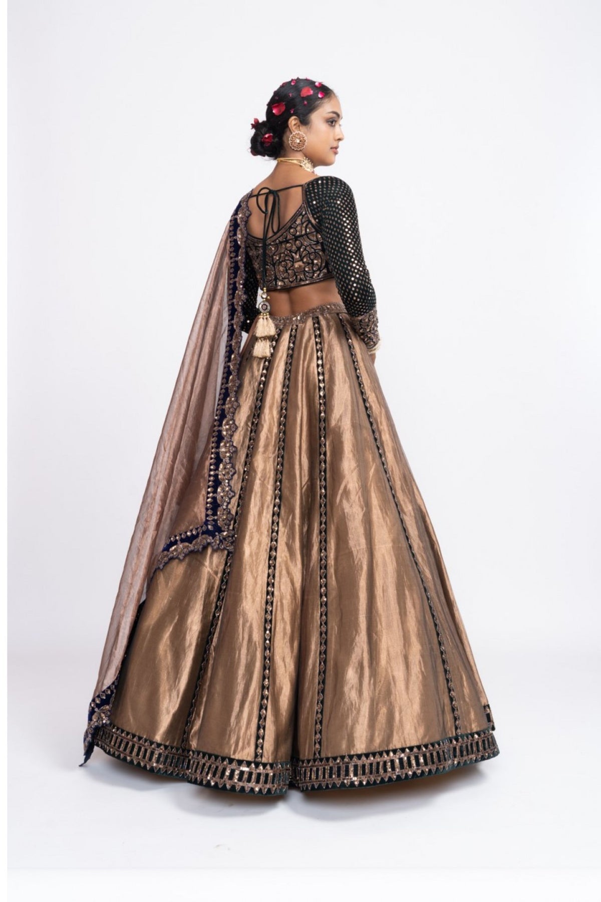 Deep green copper lehnga set