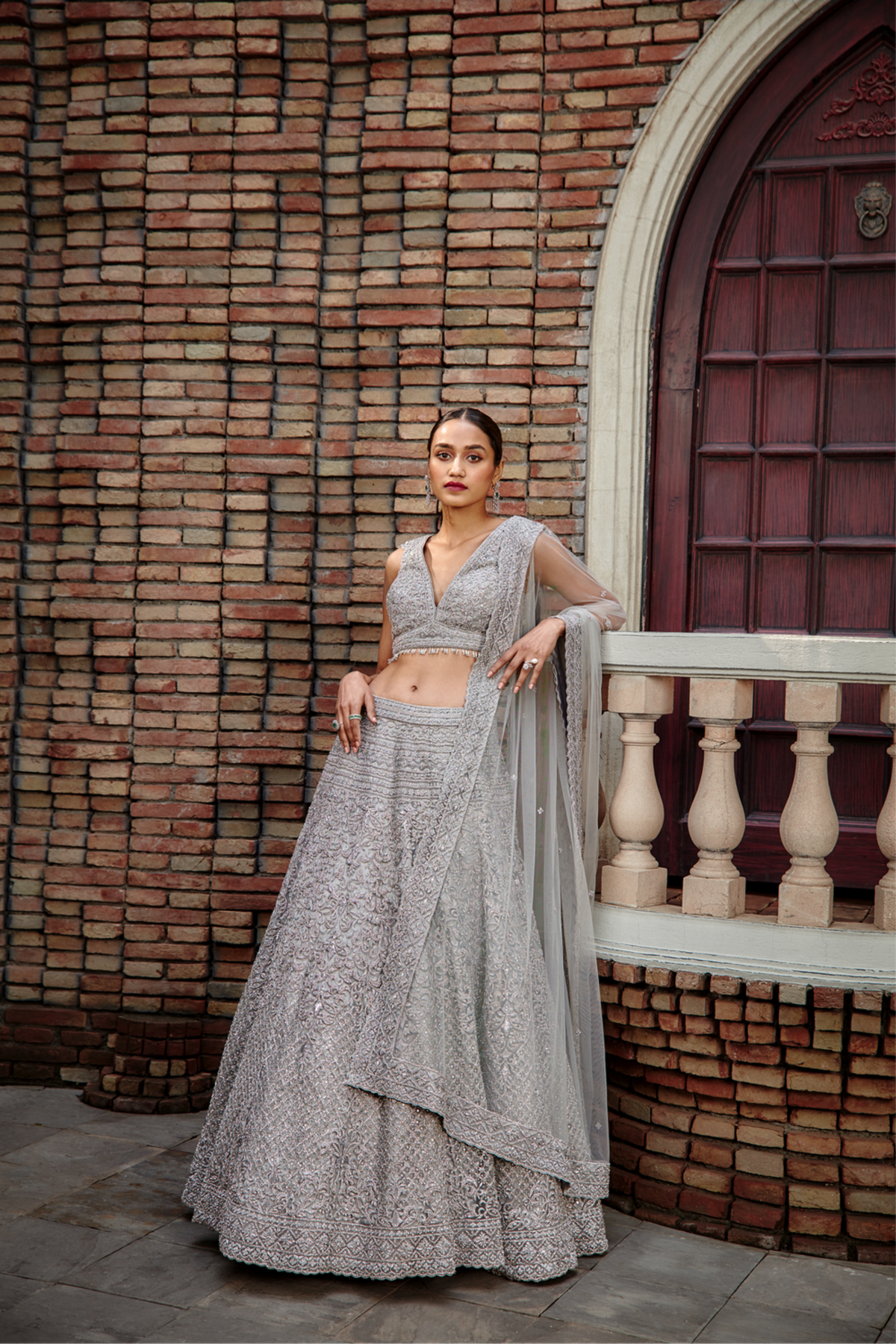 Silver Grey Tulle  Lehenga Set