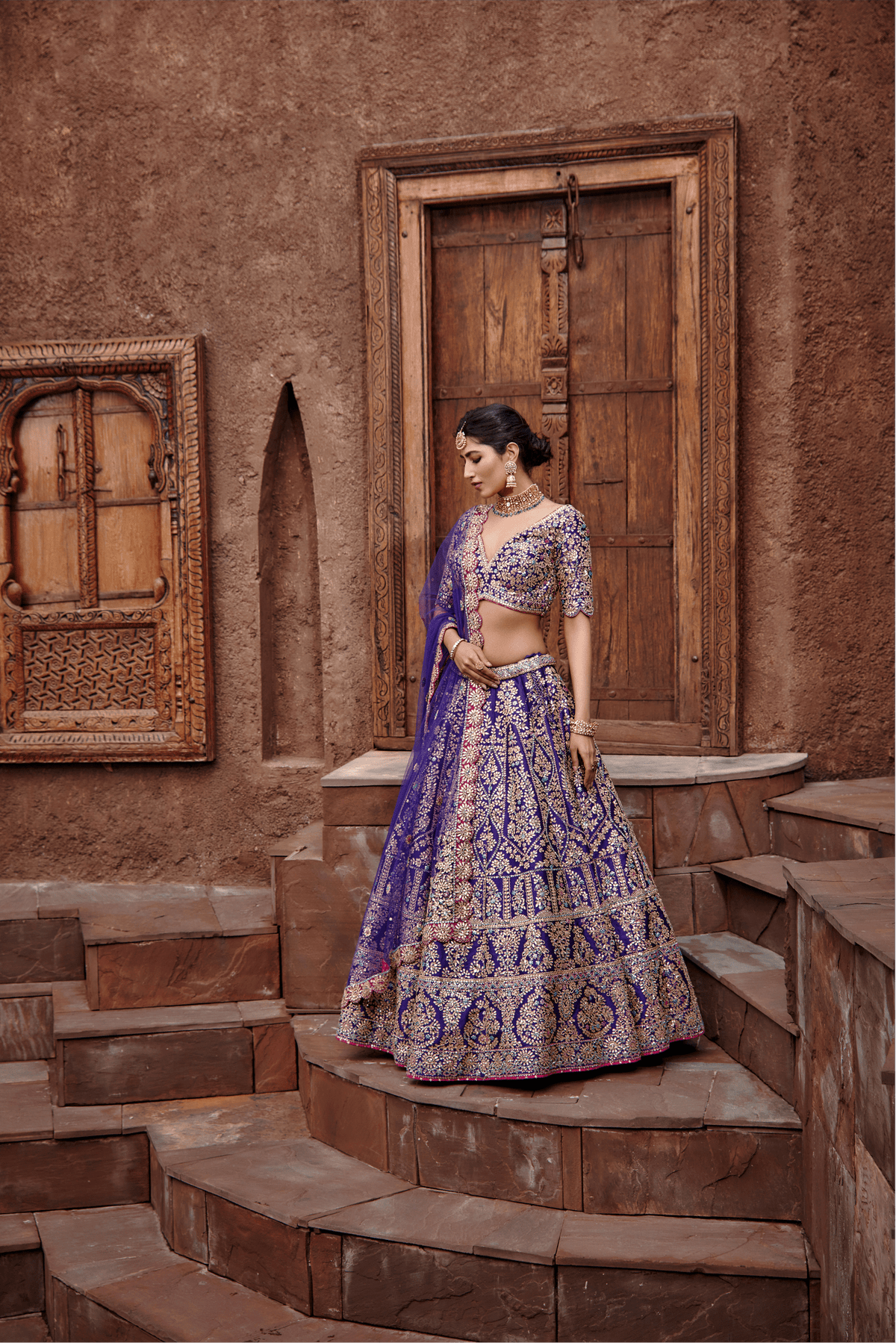 Purple Tafeta Lehenga Choli Gota Work