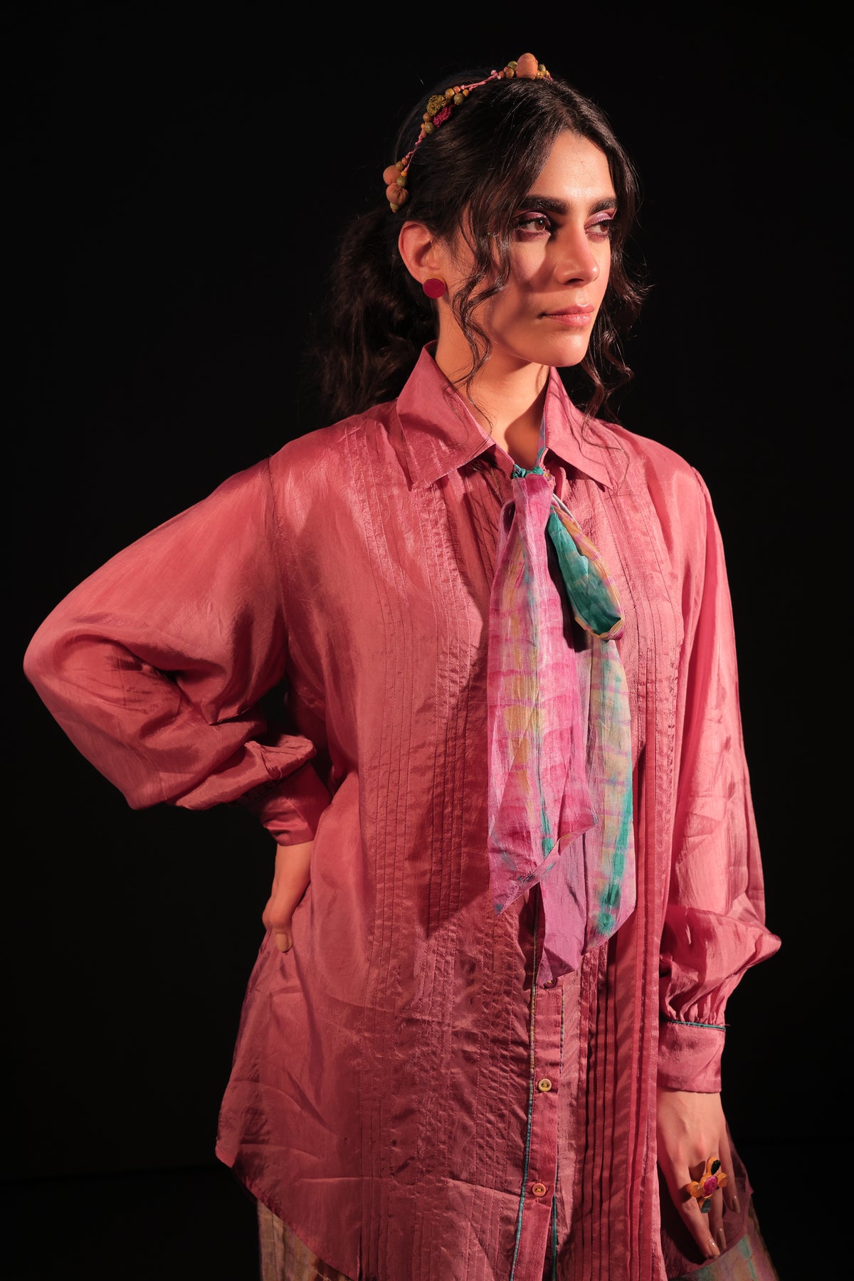 Elizaha Pleated Bow Shirt