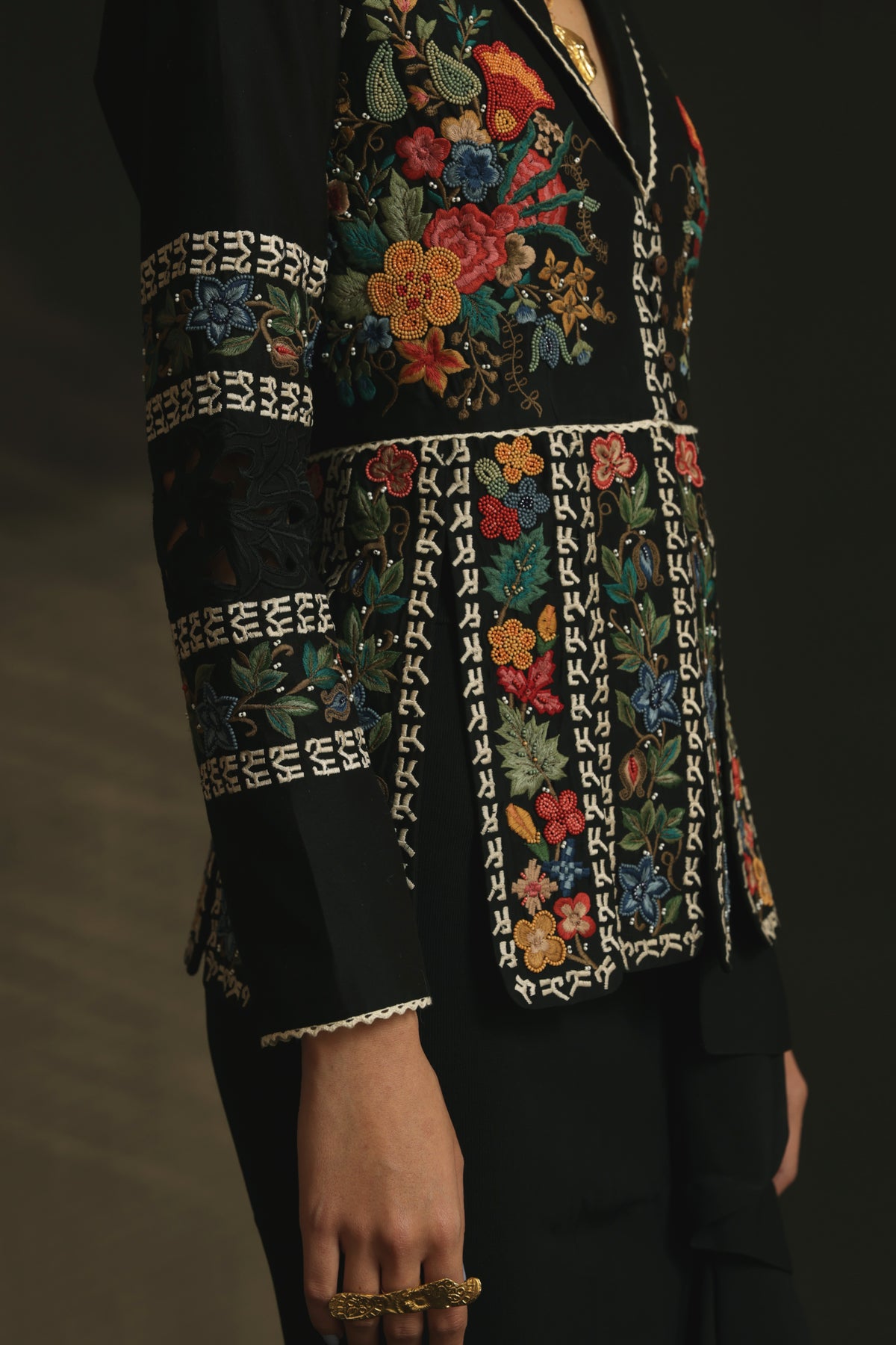 Black chanderi panelled short jacket