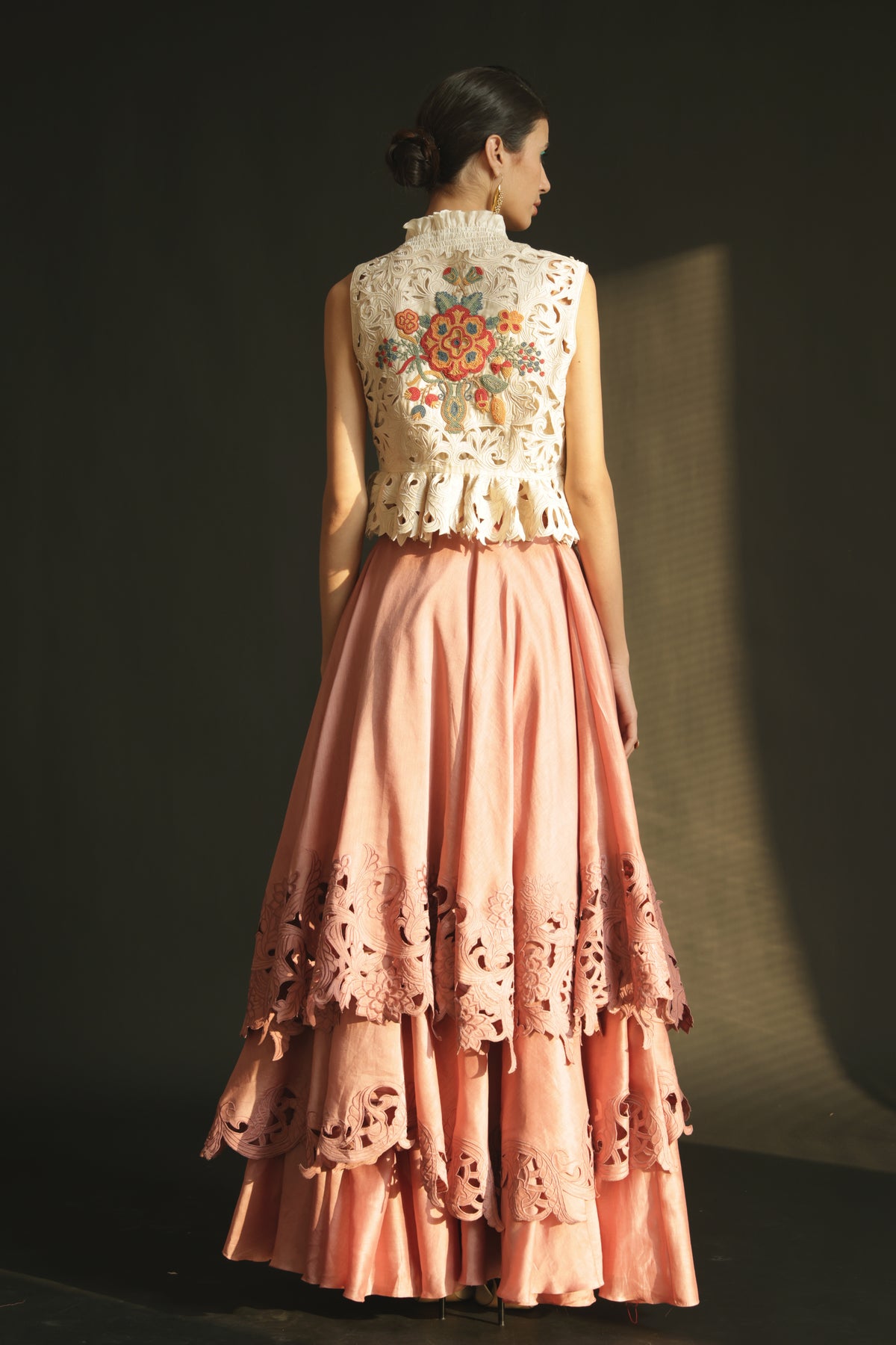 Pink cutwork layered lehenga