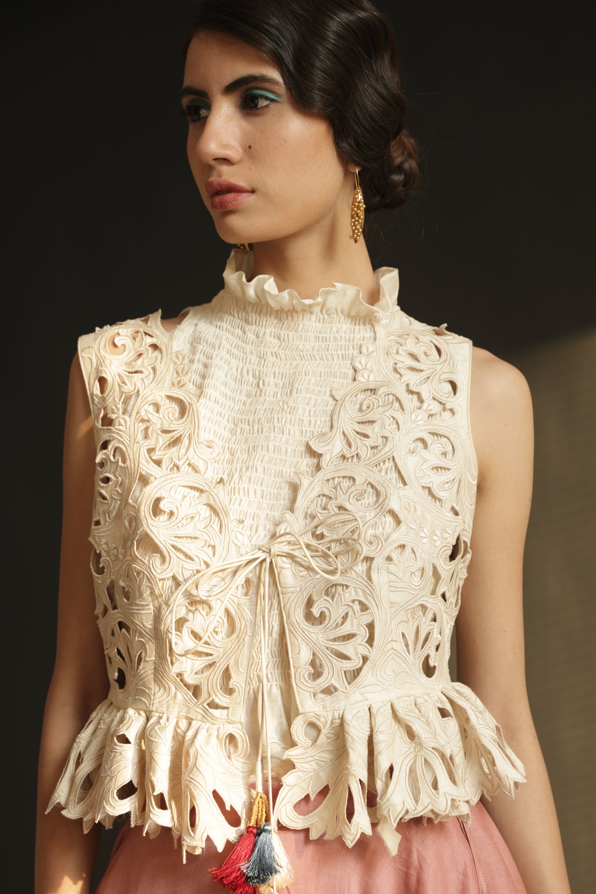 Ivory cutwork ruffled waistcoat