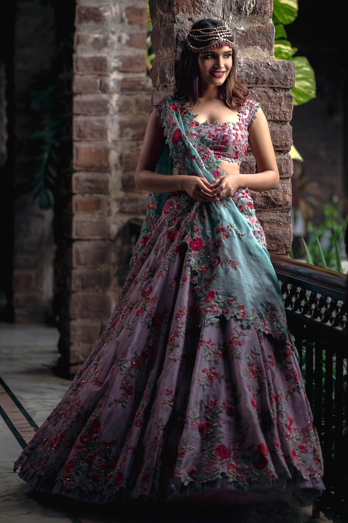 Lavender multi threadwork lehenga set