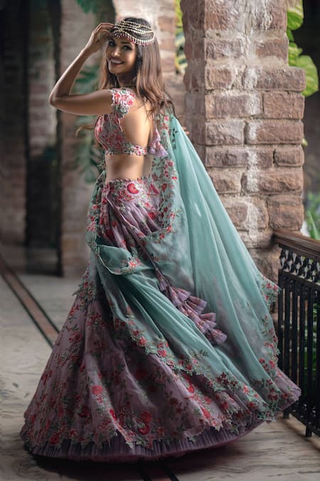 Lavender multi threadwork lehenga set