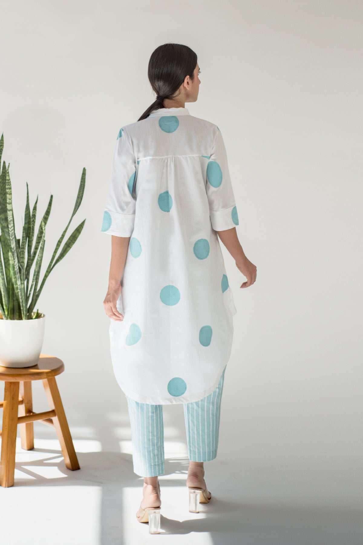 White Polka Tunic With Blue Pant
