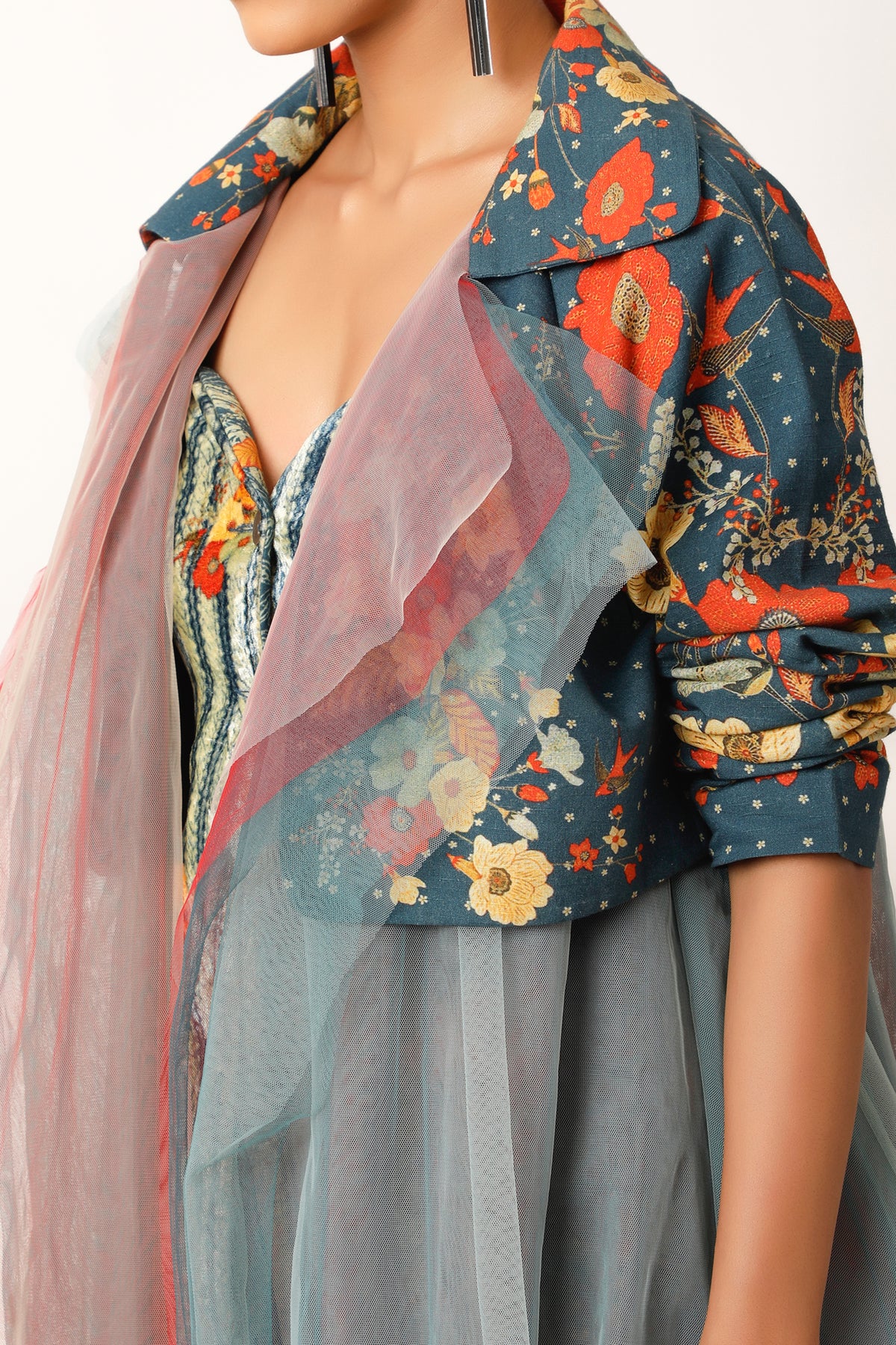 Printed Midnight Blue Trench Jacket