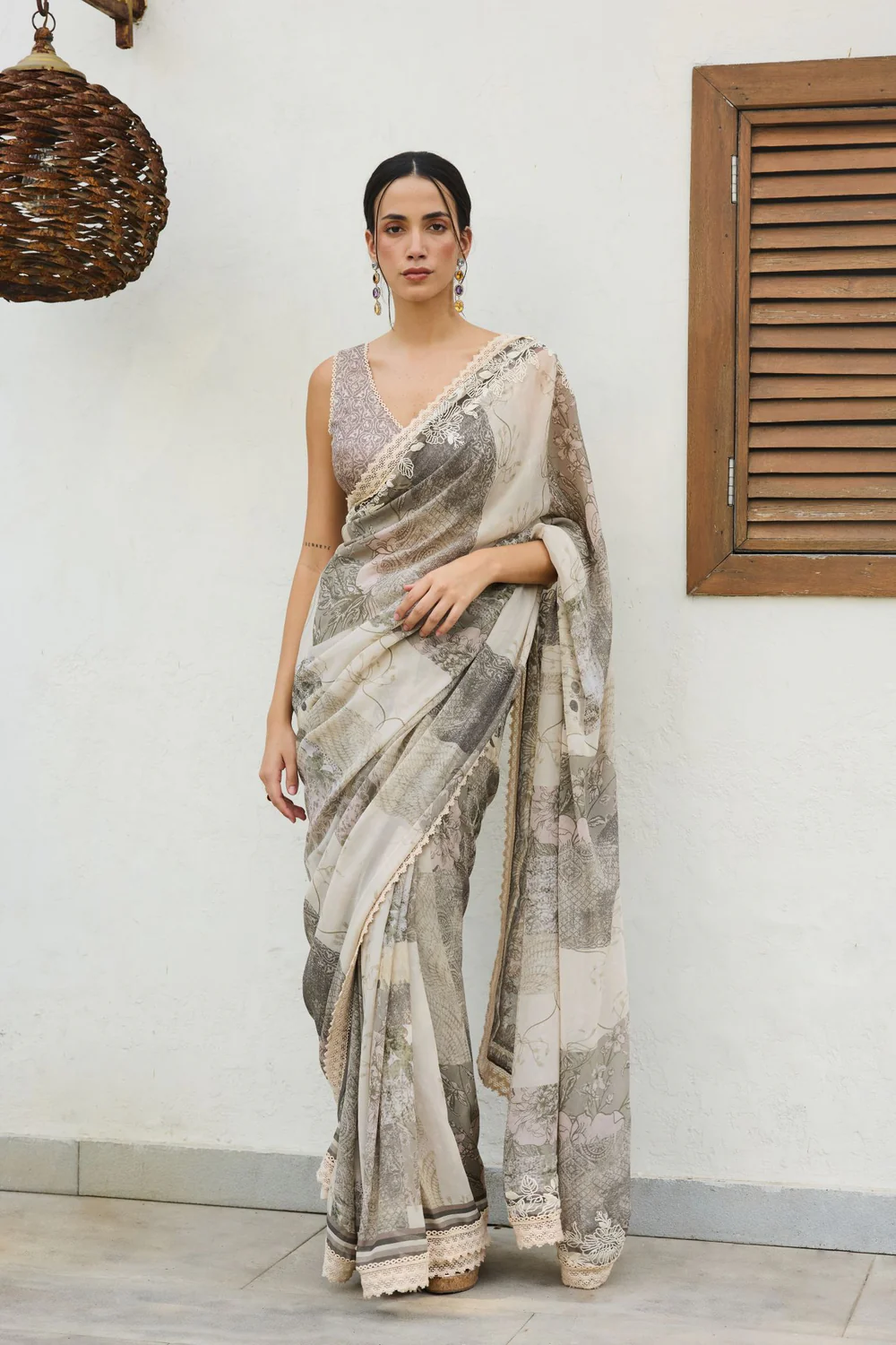 Ira Printed Embroidery Saree Set