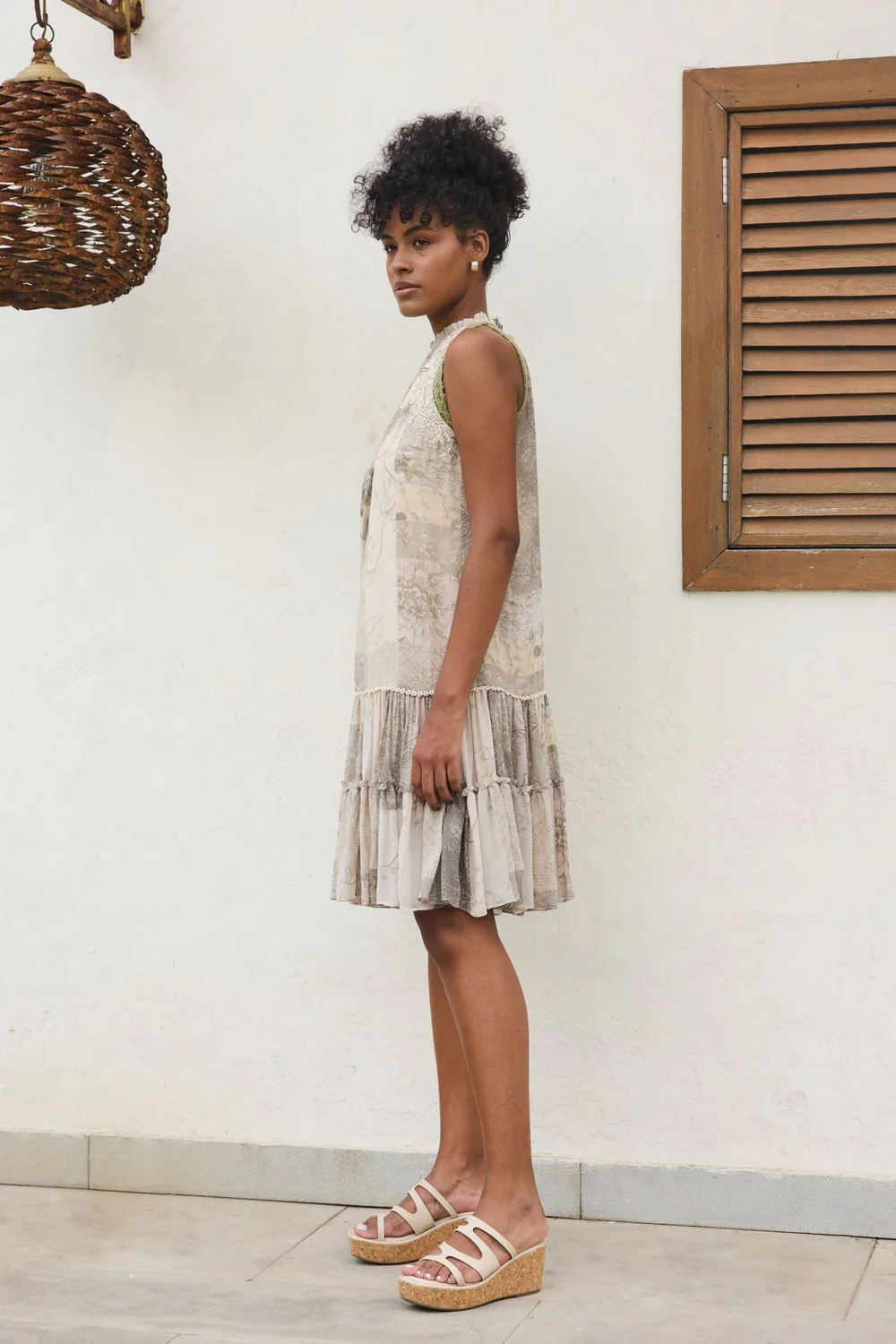 Ira Printed Embroidery Tier Dress